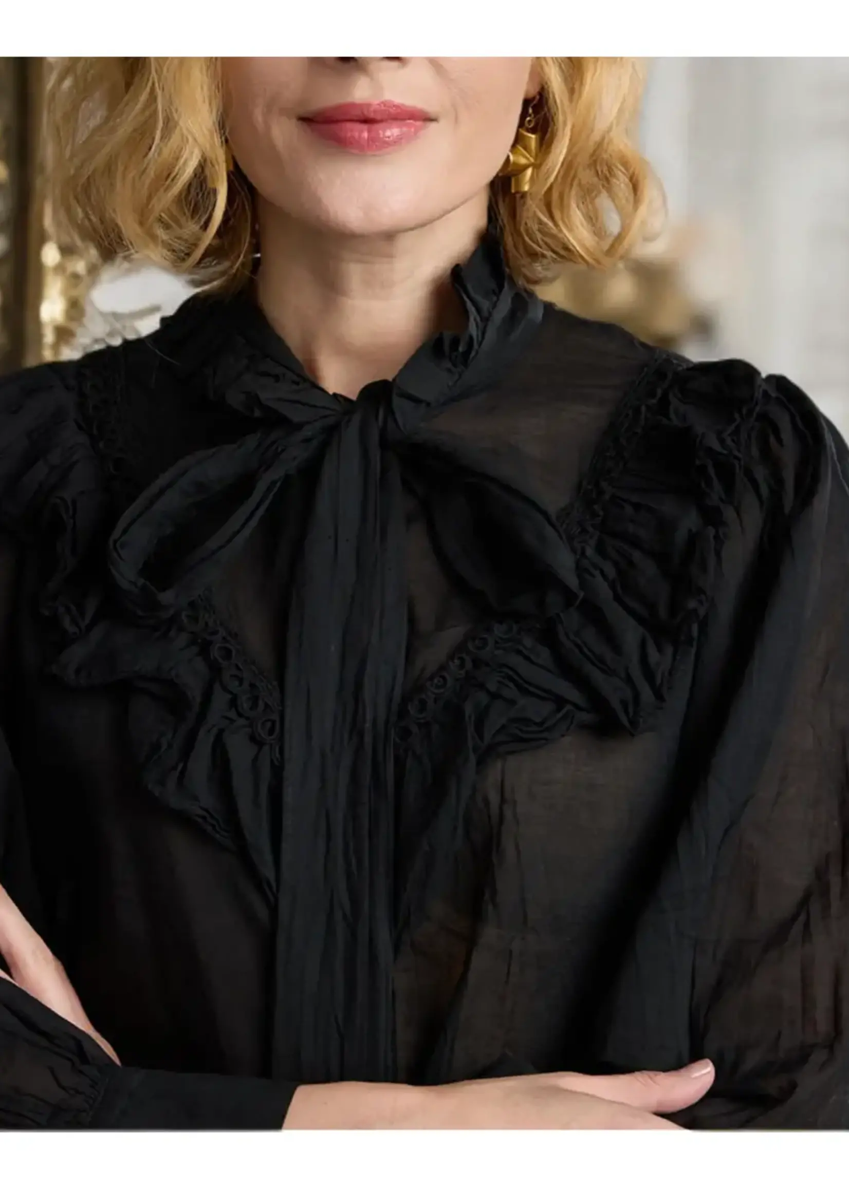 CobbleStone Living Gianna Cotton Blouse Black