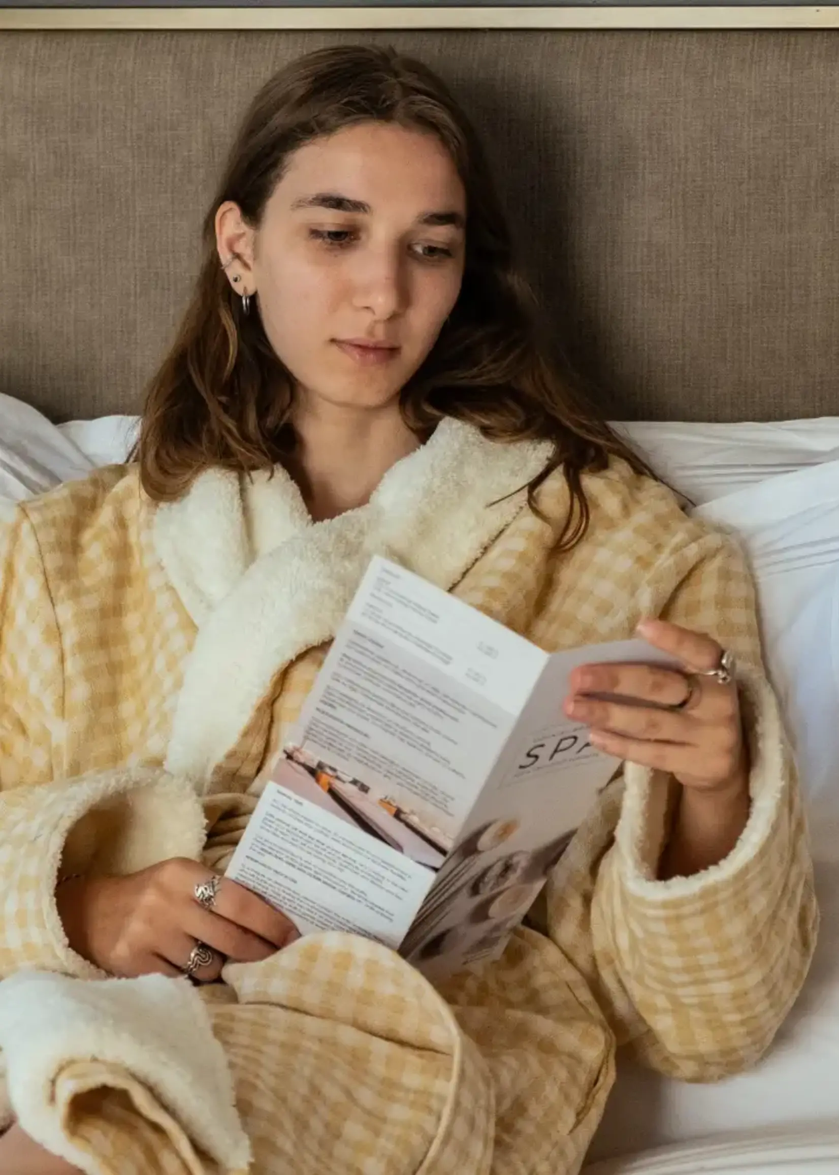 Olive & Loom Checked Cotton Robe with Fleece Lining Mustard