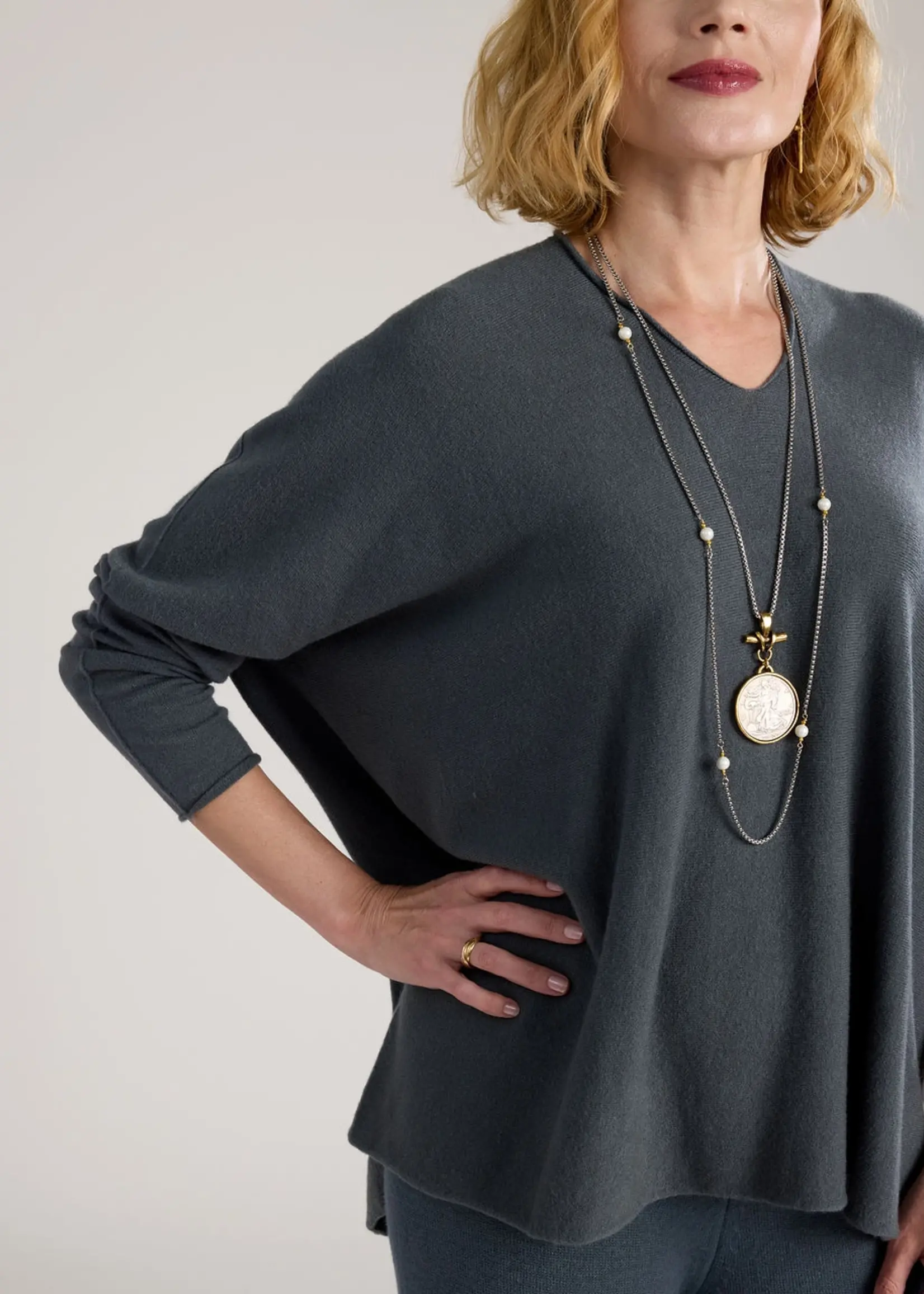 CobbleStone Living Claudia Knit V-Neck Sweater