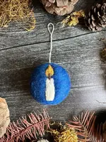 House of Moss Felted Wool Round Ornament Lake Blue w/ Candle