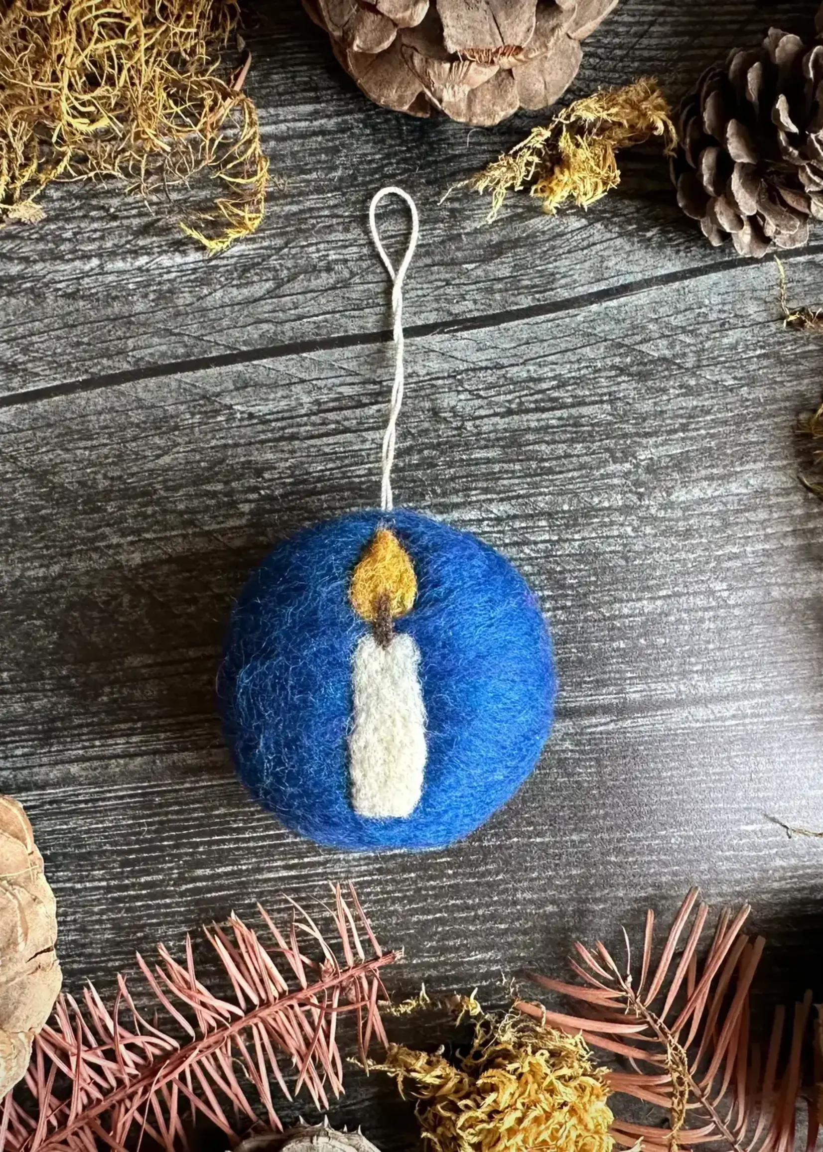 House of Moss Felted Wool Round Ornament Lake Blue w/ Candle