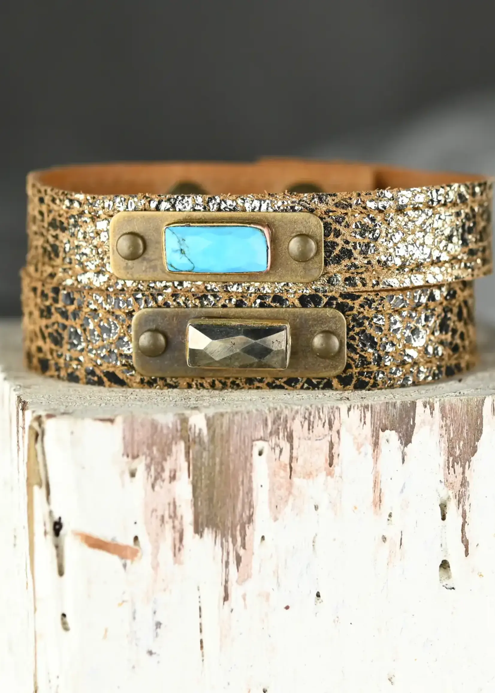 KBD Studio Leather Stacker Cuff Gold Sparkle
