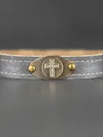 KBD Studio Leather Stacker Cuff w/Brass Cross and Delicate Crystals