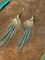 ASTALI Pheasant Feather & Hunter Leather Mini Earrings