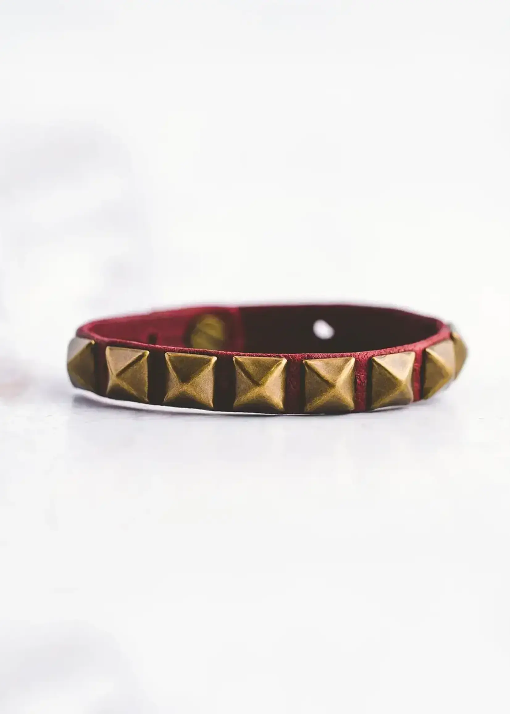 Giving Bracelets Rockstar Studded Leather Bracelet Burgundy Antique Brass
