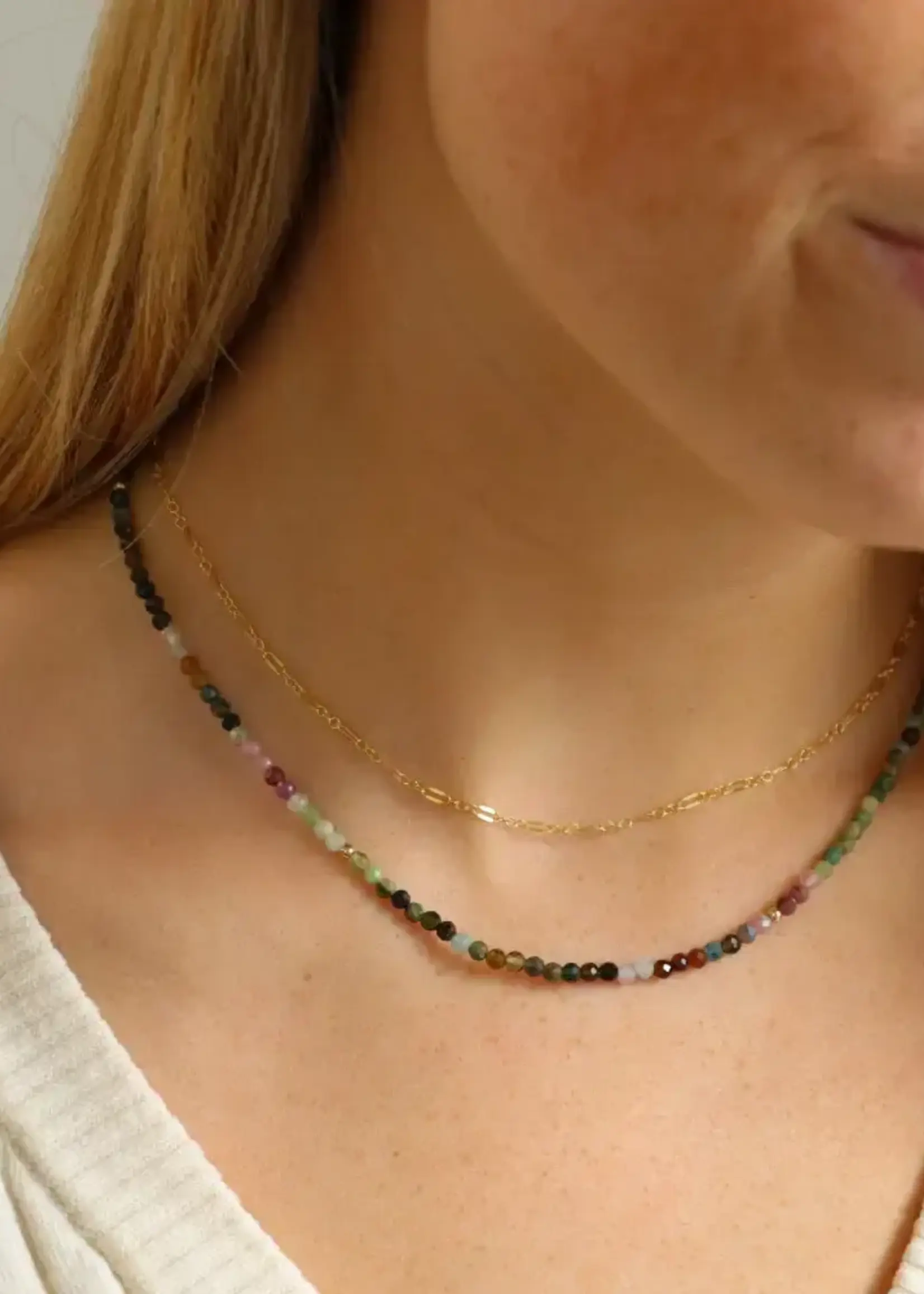 Token Jewelry Tourmaline Beaded Necklace Gold Filled 16"