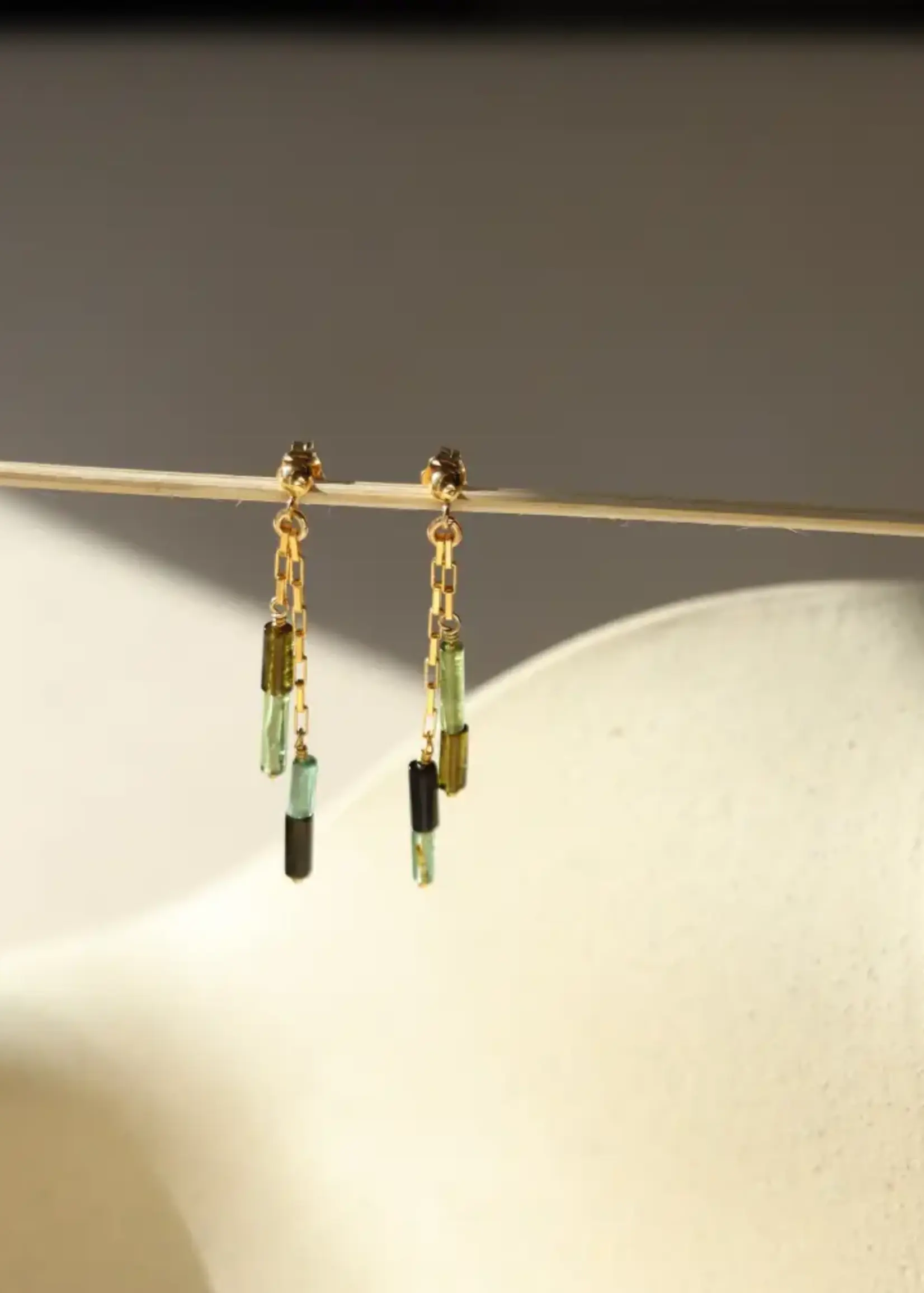 Token Jewelry Tourmaline Prism Drops Gold Filled