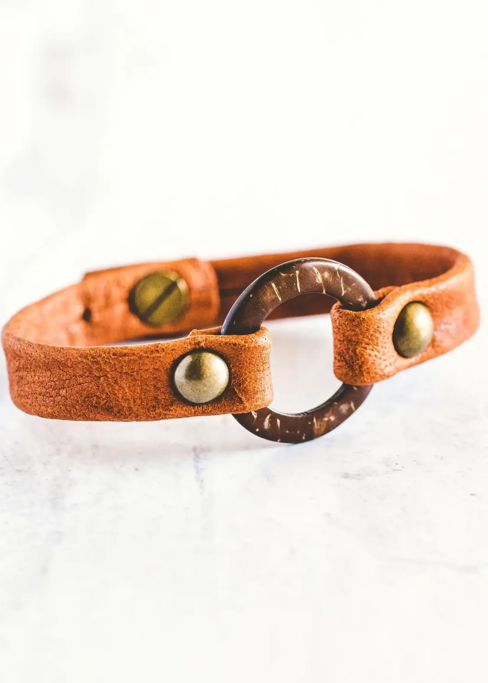 Giving Bracelets Circle of Love Leather Bracelet - Antique Brass