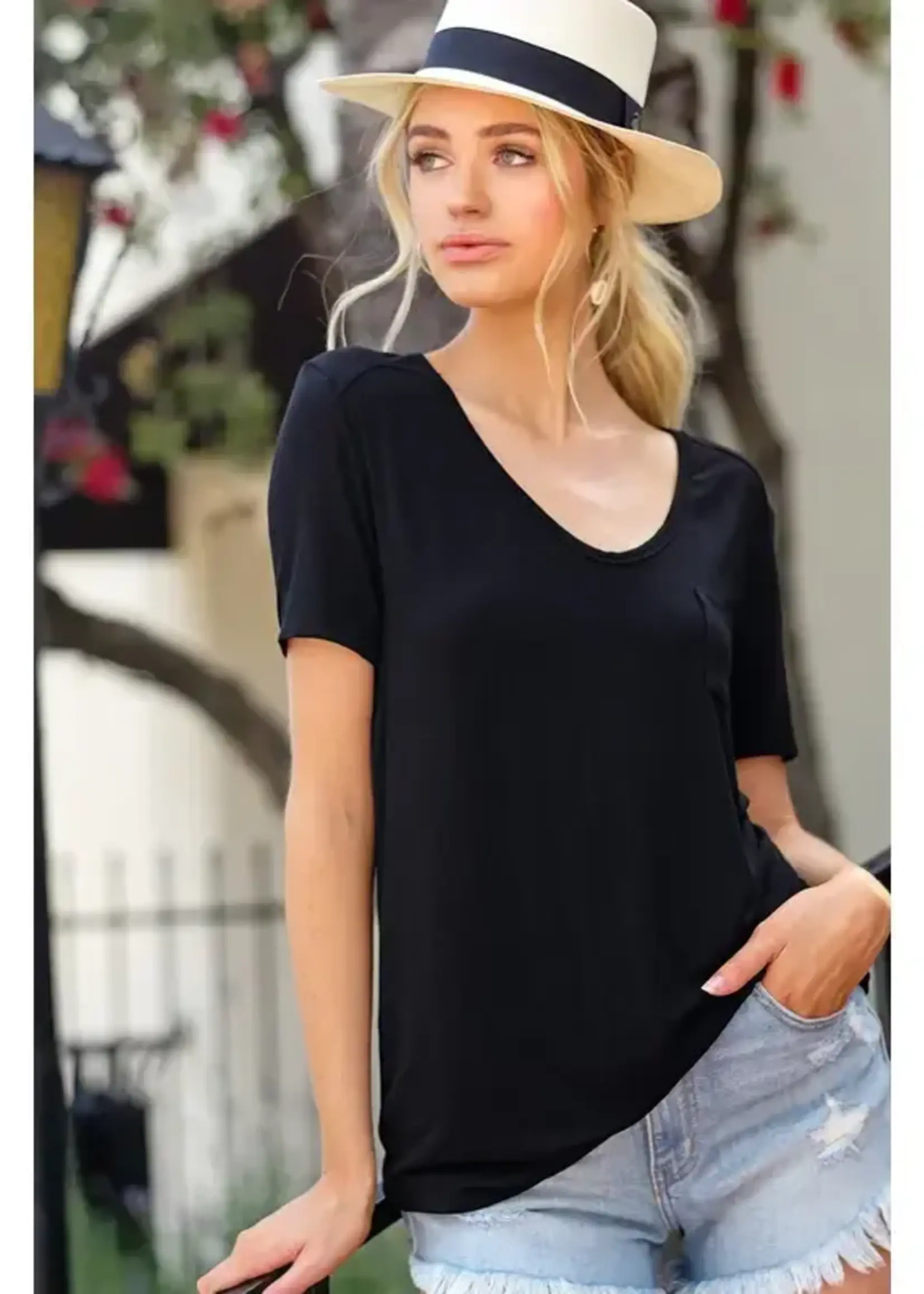 La Miel Super Soft Front Pocket Short Sleeve Basic Top