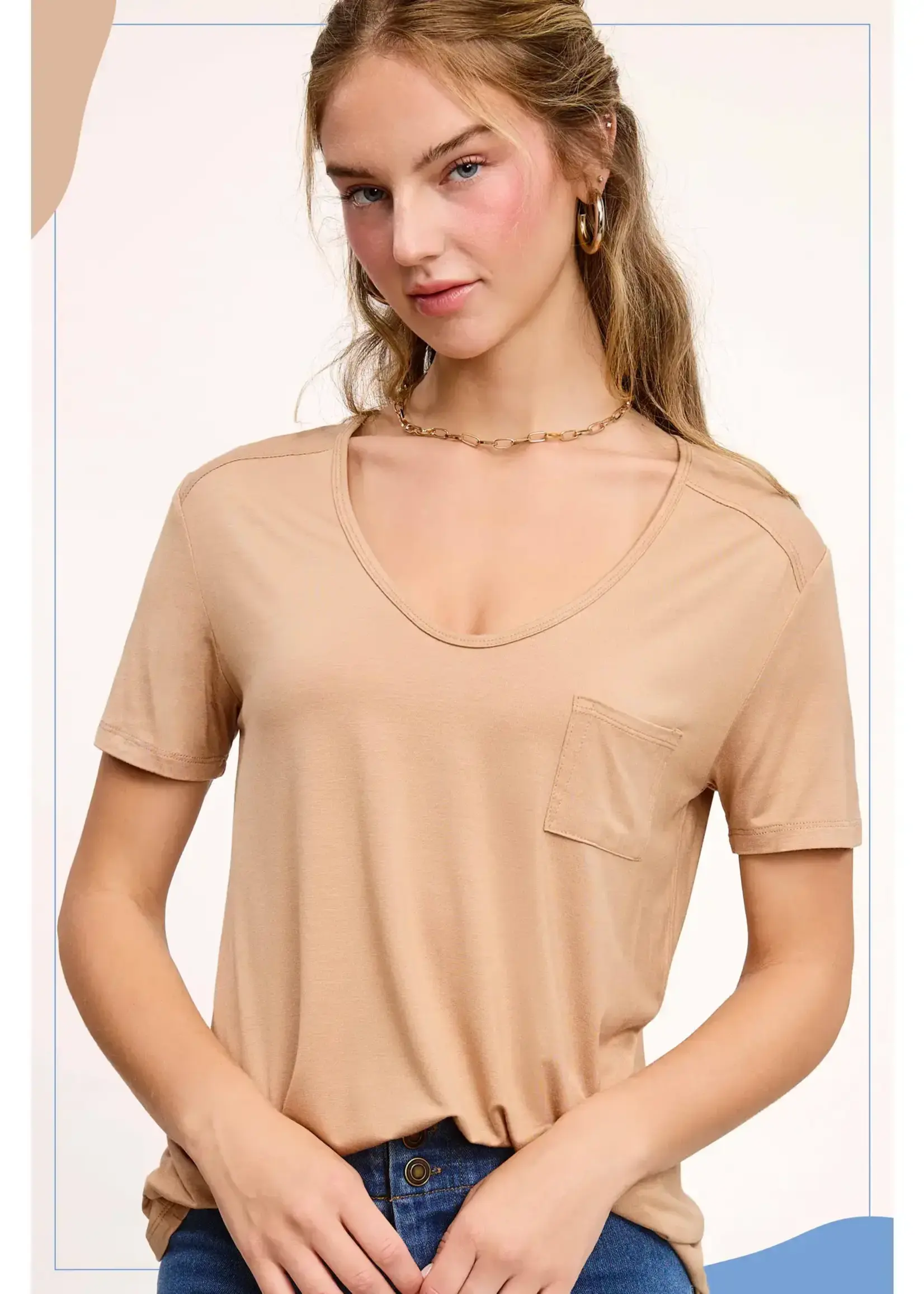 La Miel Super Soft Front Pocket Short Sleeve Basic Top