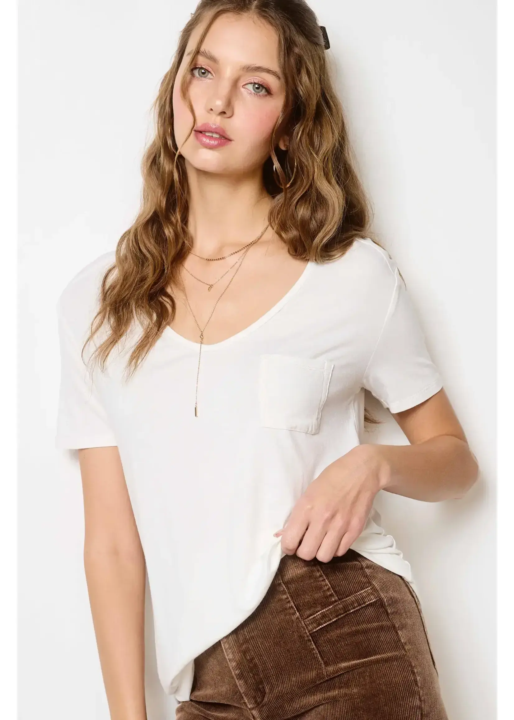 La Miel Super Soft Front Pocket Short Sleeve Basic Top