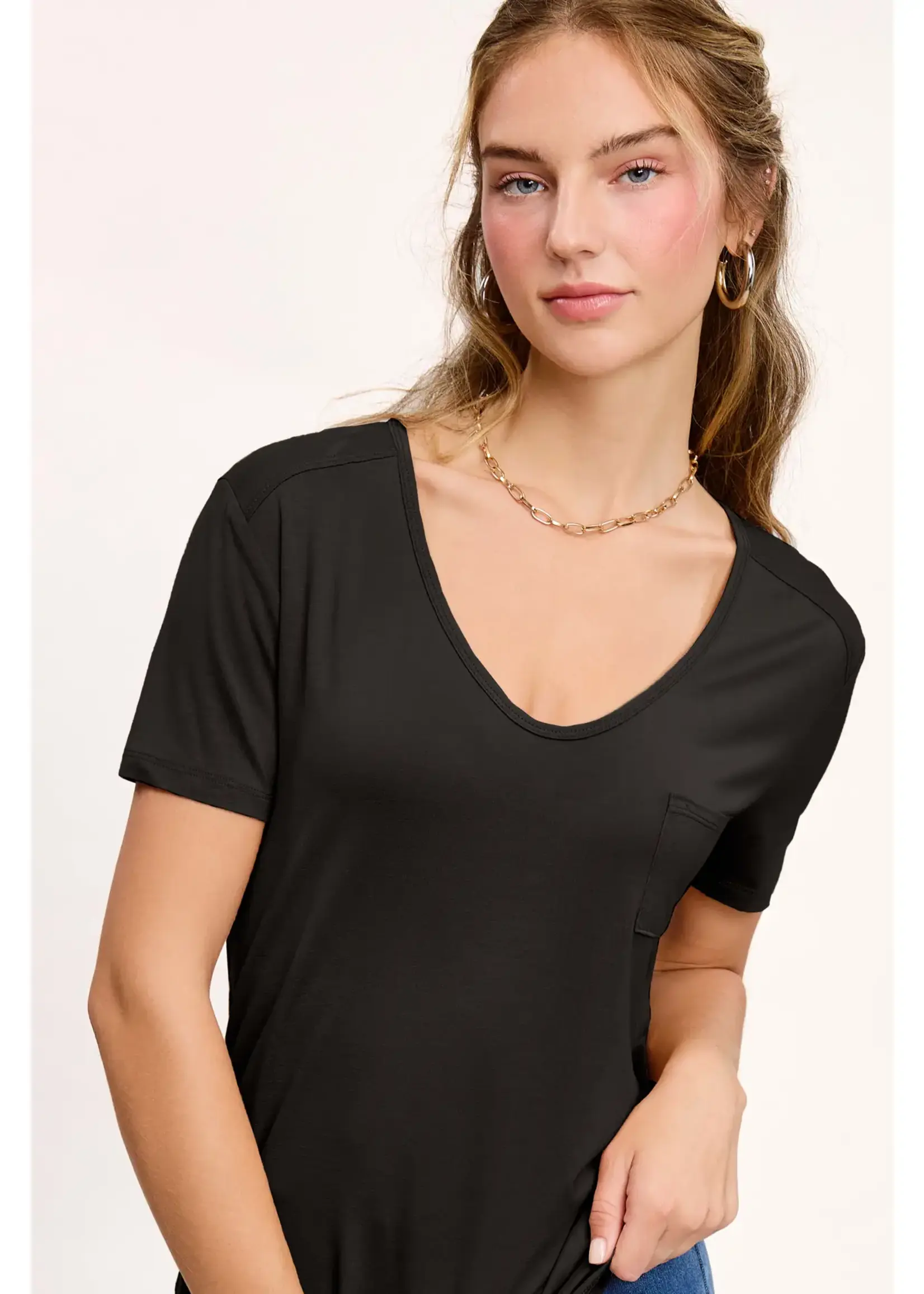 La Miel Super Soft Front Pocket Short Sleeve Basic Top