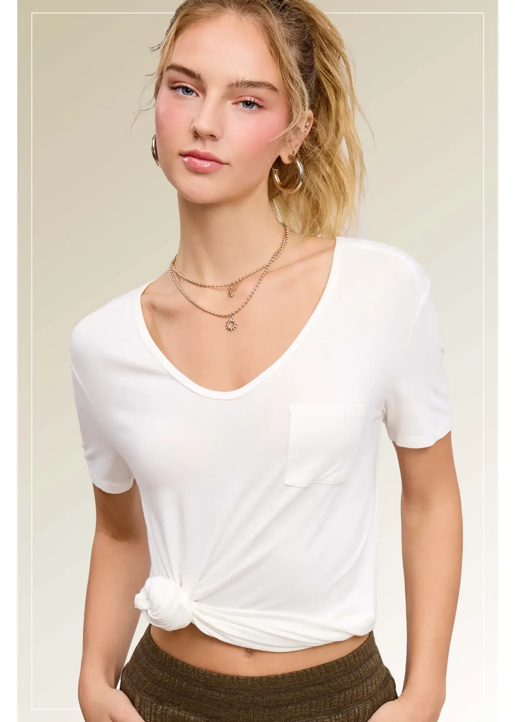 La Miel Super Soft Front Pocket Short Sleeve Basic Top