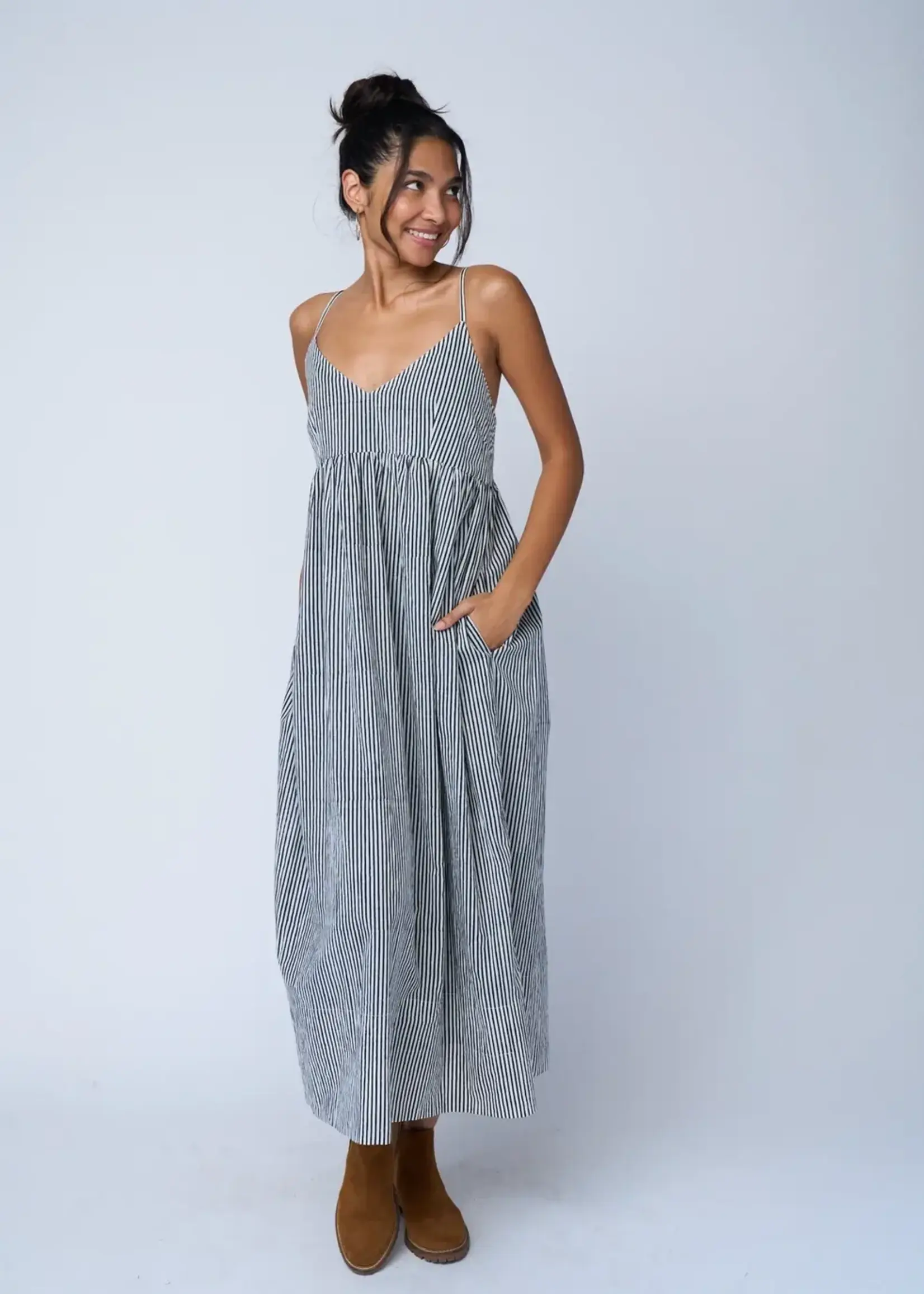 and for Good Hamptons Dress Black Stripe