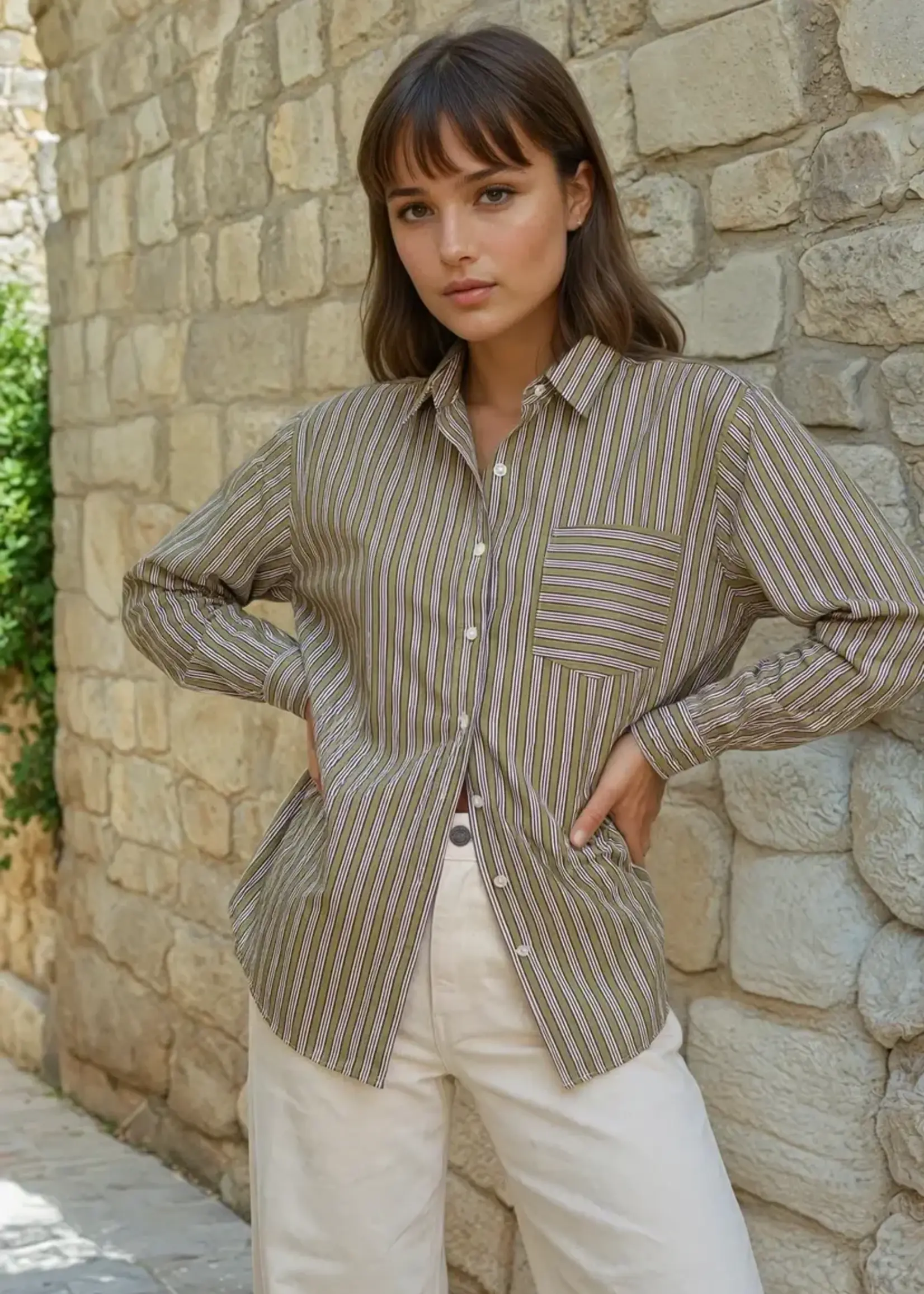 and for Good Good Boyfriend Shirt Tuscan Stripe Celery