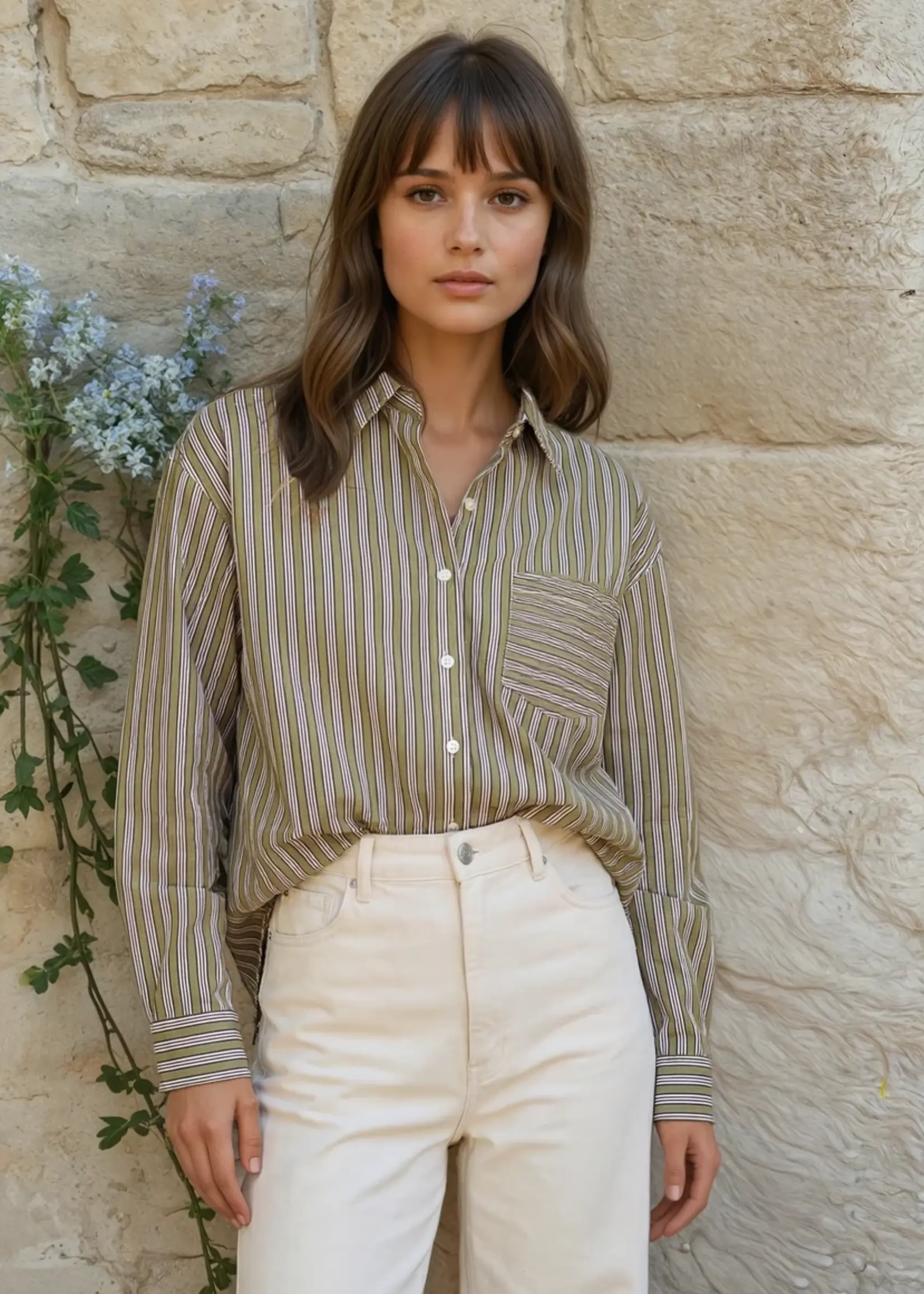 and for Good Good Boyfriend Shirt Tuscan Stripe Celery