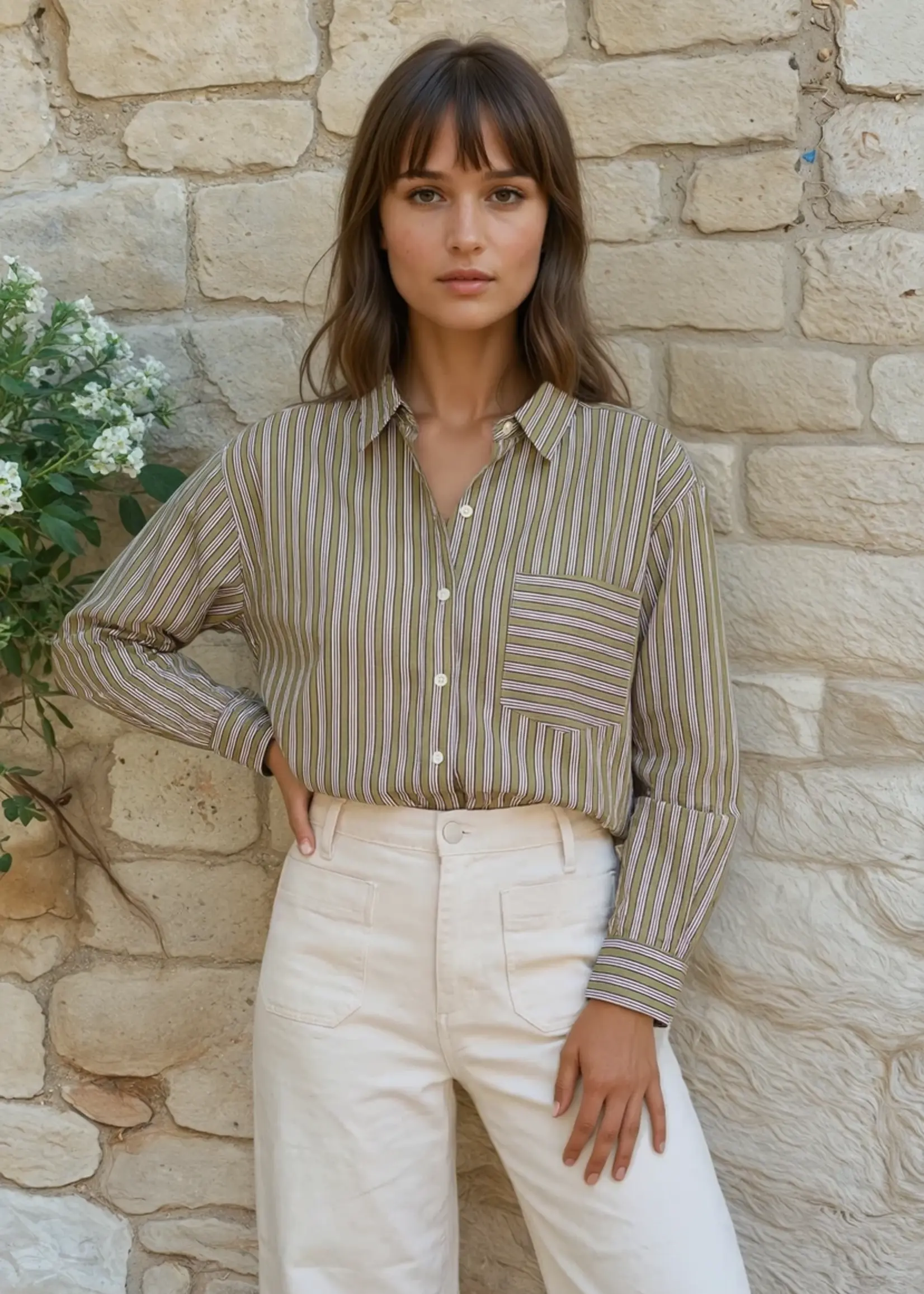 and for Good Good Boyfriend Shirt Tuscan Stripe Celery