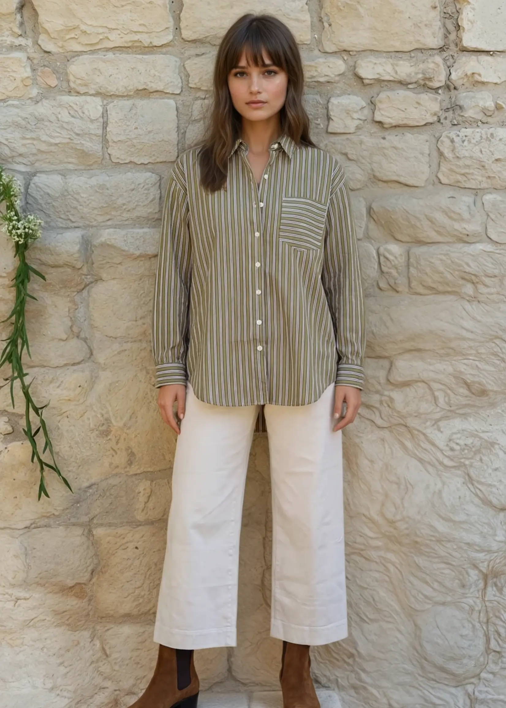 and for Good Good Boyfriend Shirt Tuscan Stripe Celery