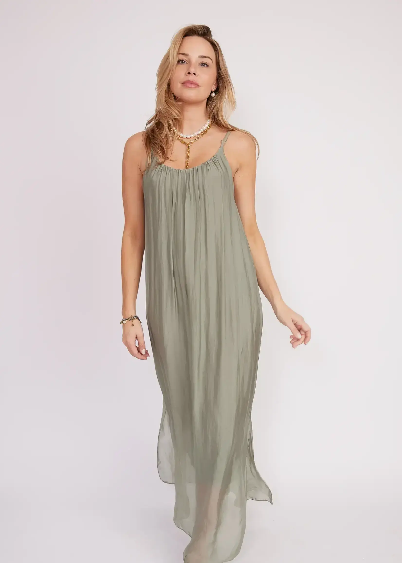 CobbleStone Living Marina Italian Silk Dress Sage