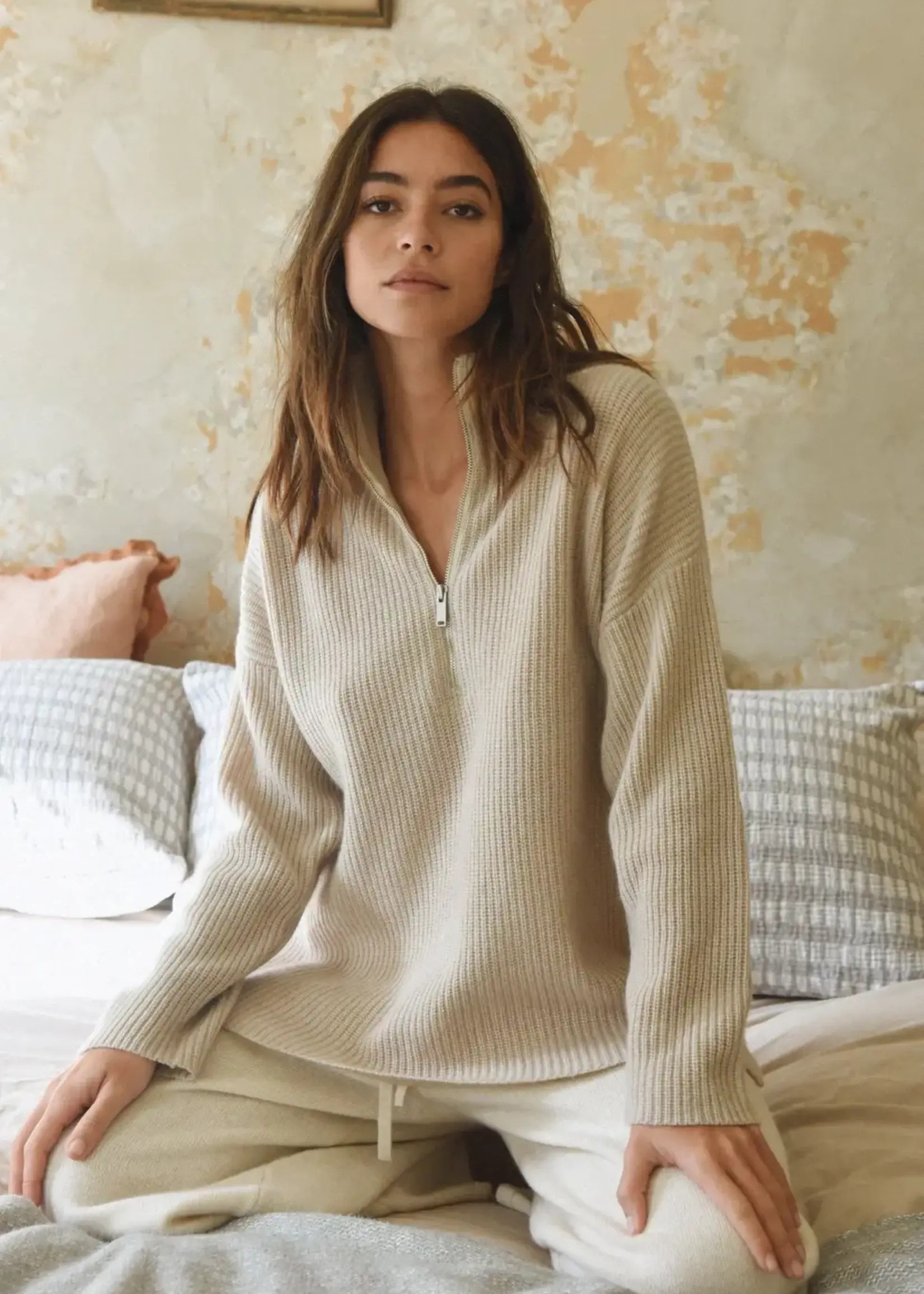 Beachwood Baby The Cashmere Cozy Half Zip Sweater Sand M/L