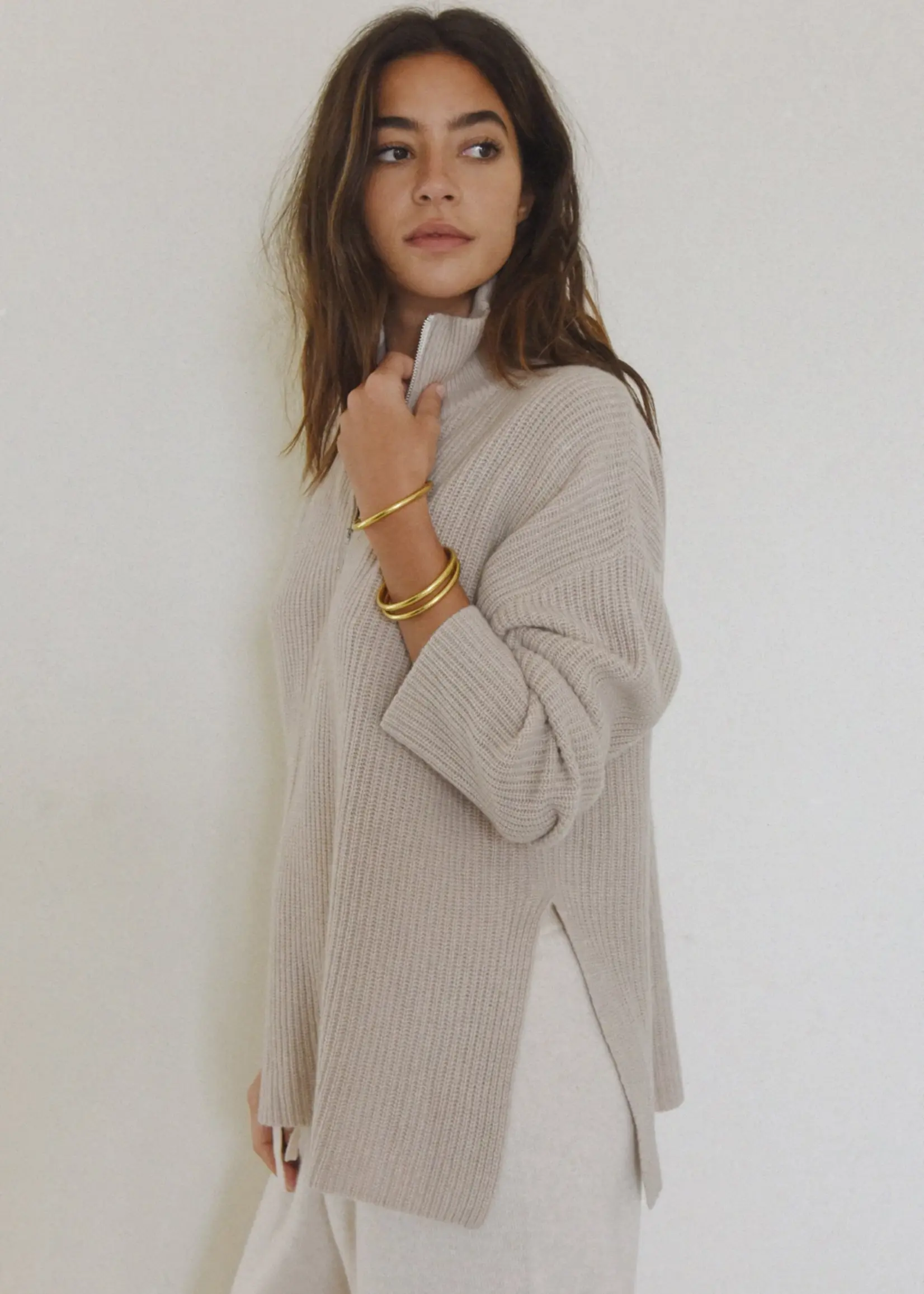 Beachwood Baby The Cashmere Cozy Half Zip Sweater Sand M/L