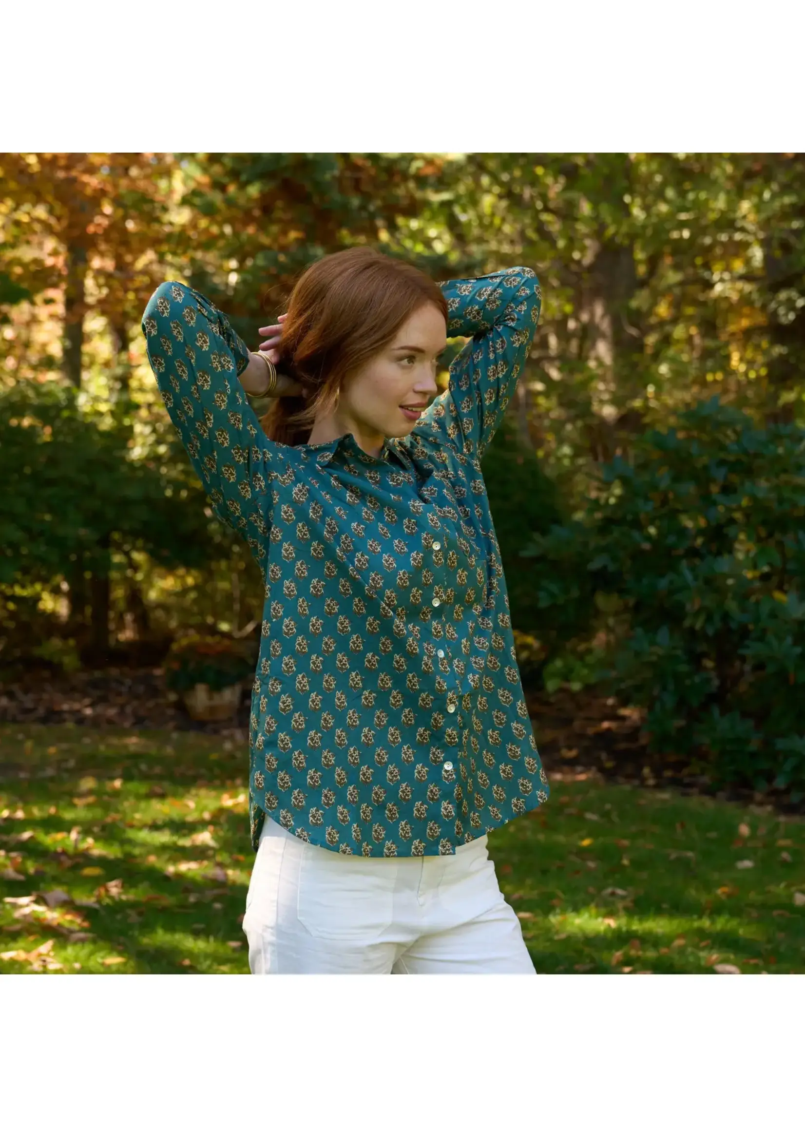 and for Good Good Boyfriend Shirt Rockport Floral French Teal
