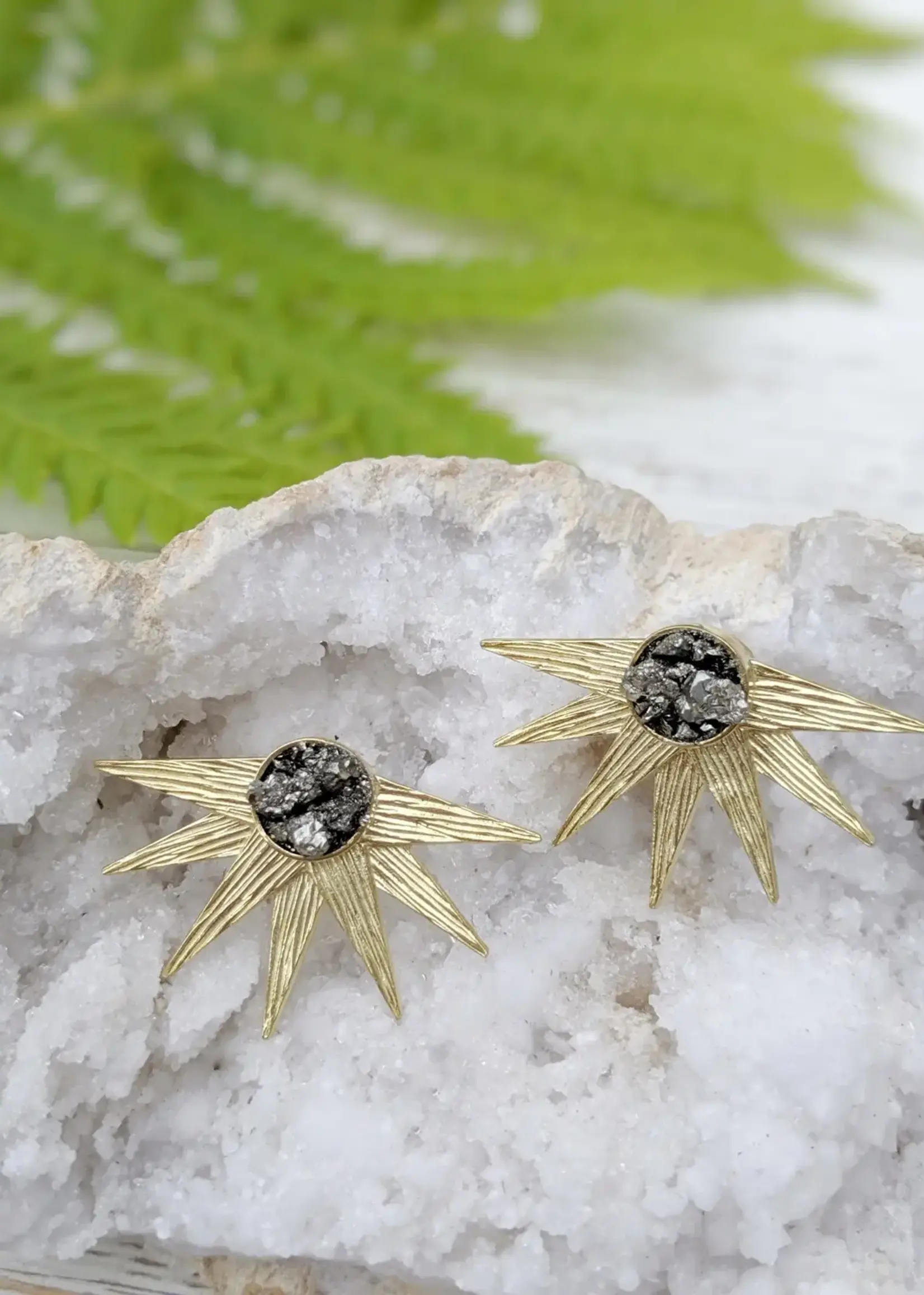 Dynamo Pyrite Druzy Celestial Earrings