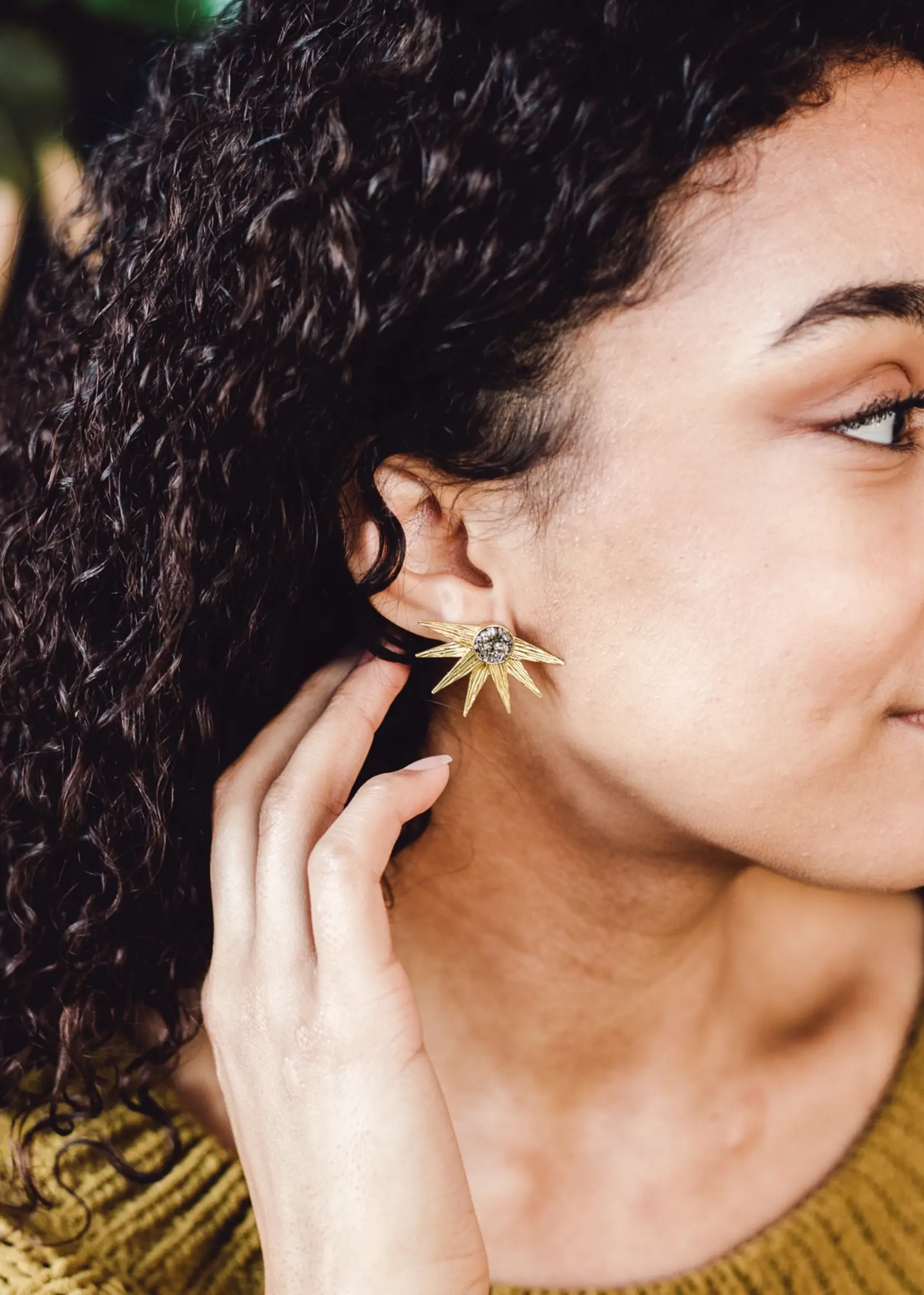 Dynamo Pyrite Druzy Celestial Earrings