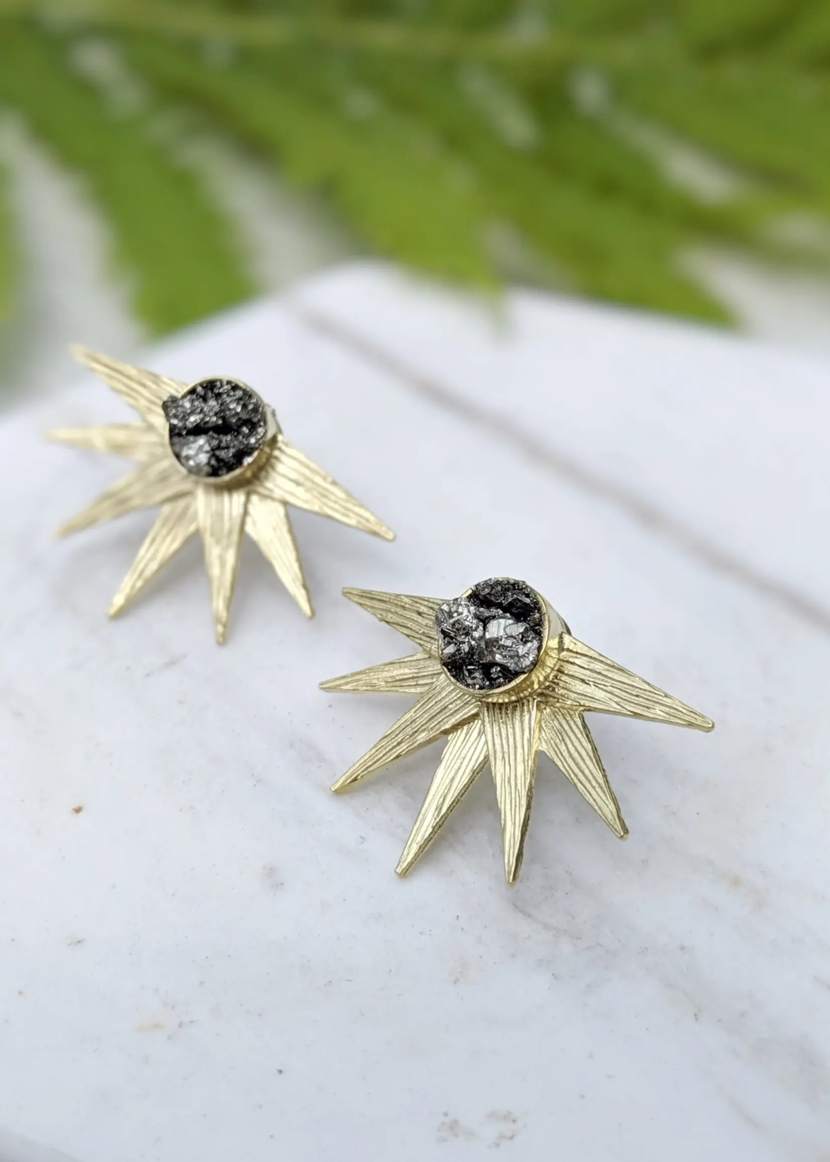 Dynamo Pyrite Druzy Celestial Earrings