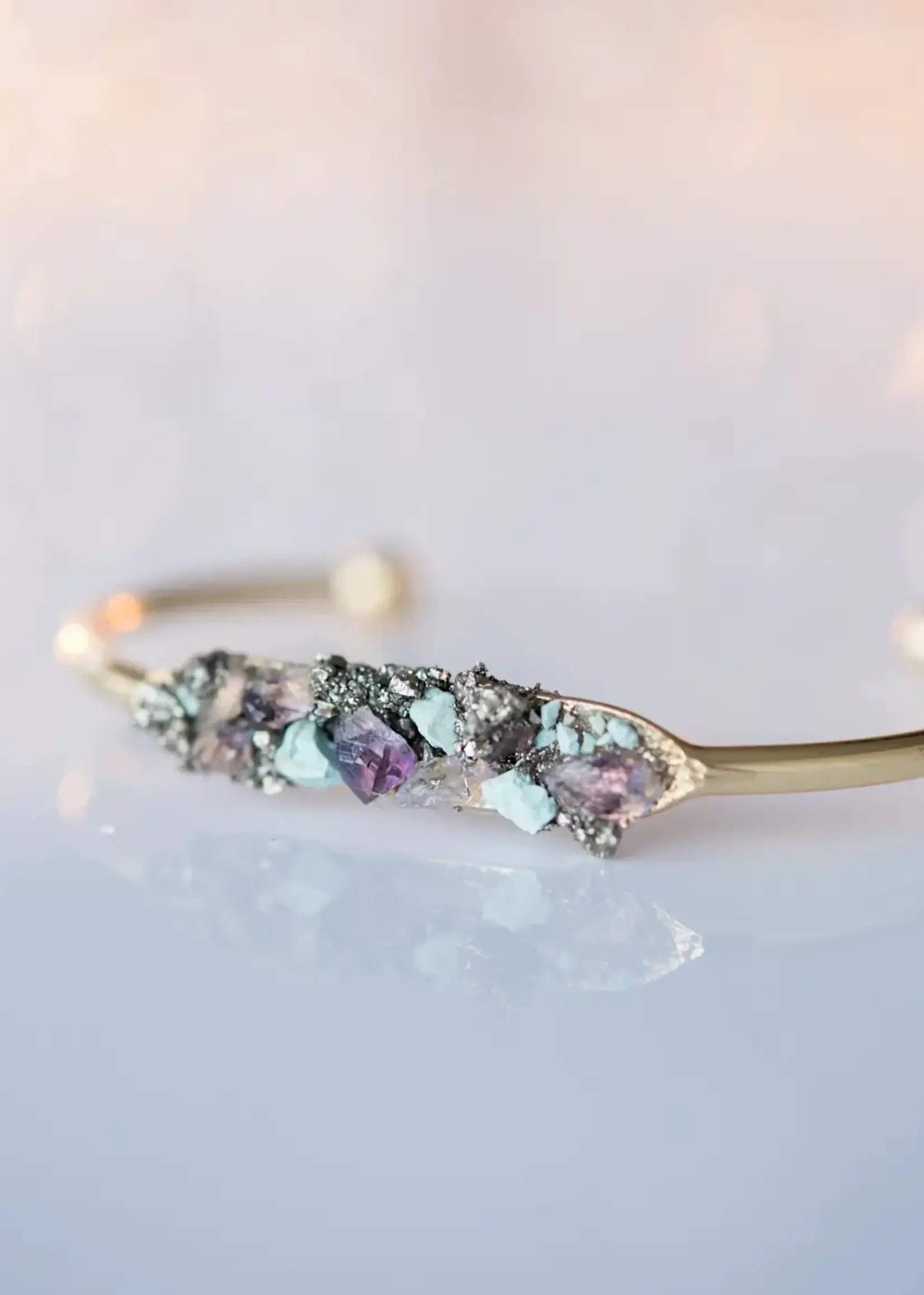Dynamo Raw Crystal Cuff Bracelet Silver Plated