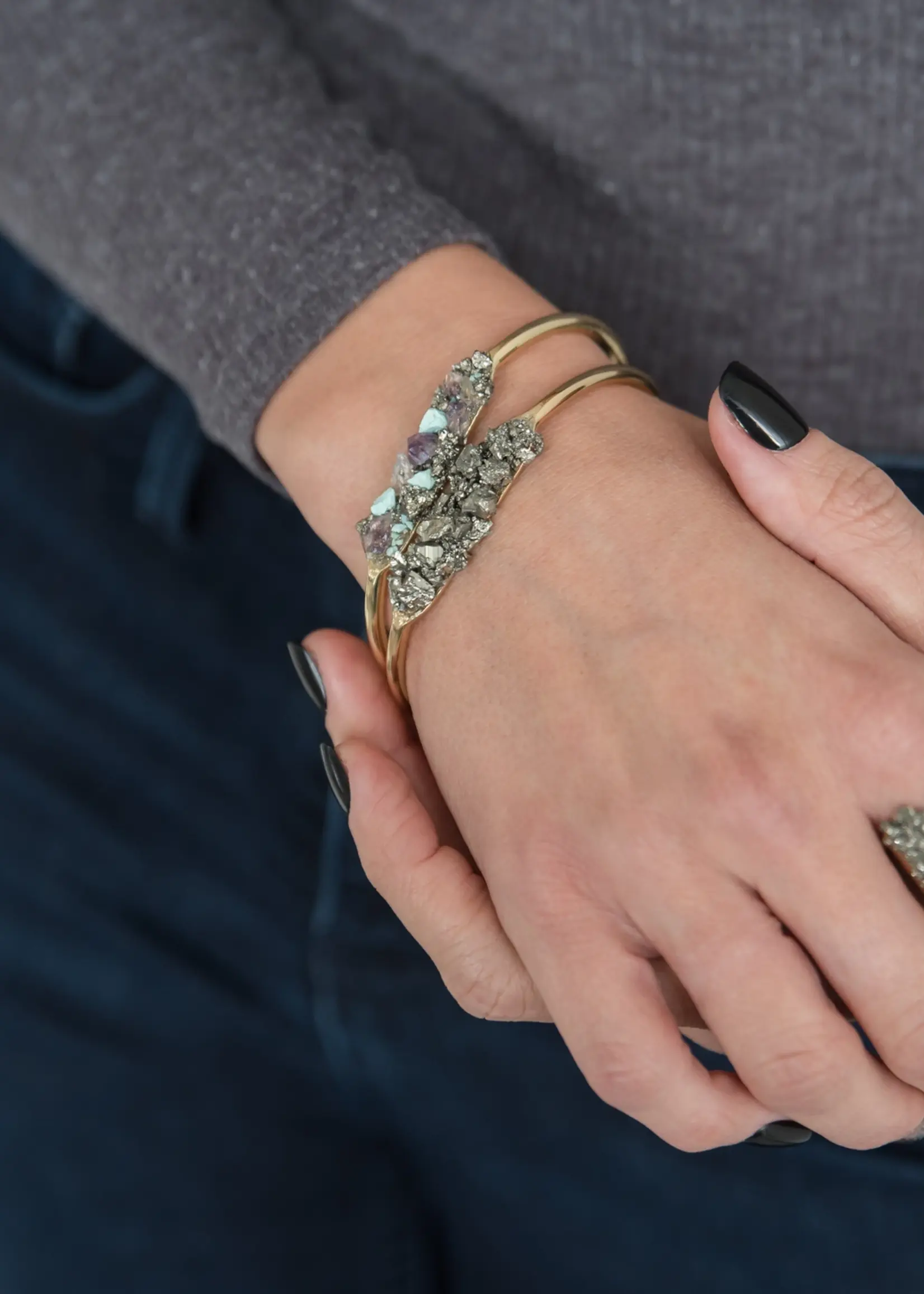 Dynamo Raw Crystal Cuff Bracelet Silver Plated