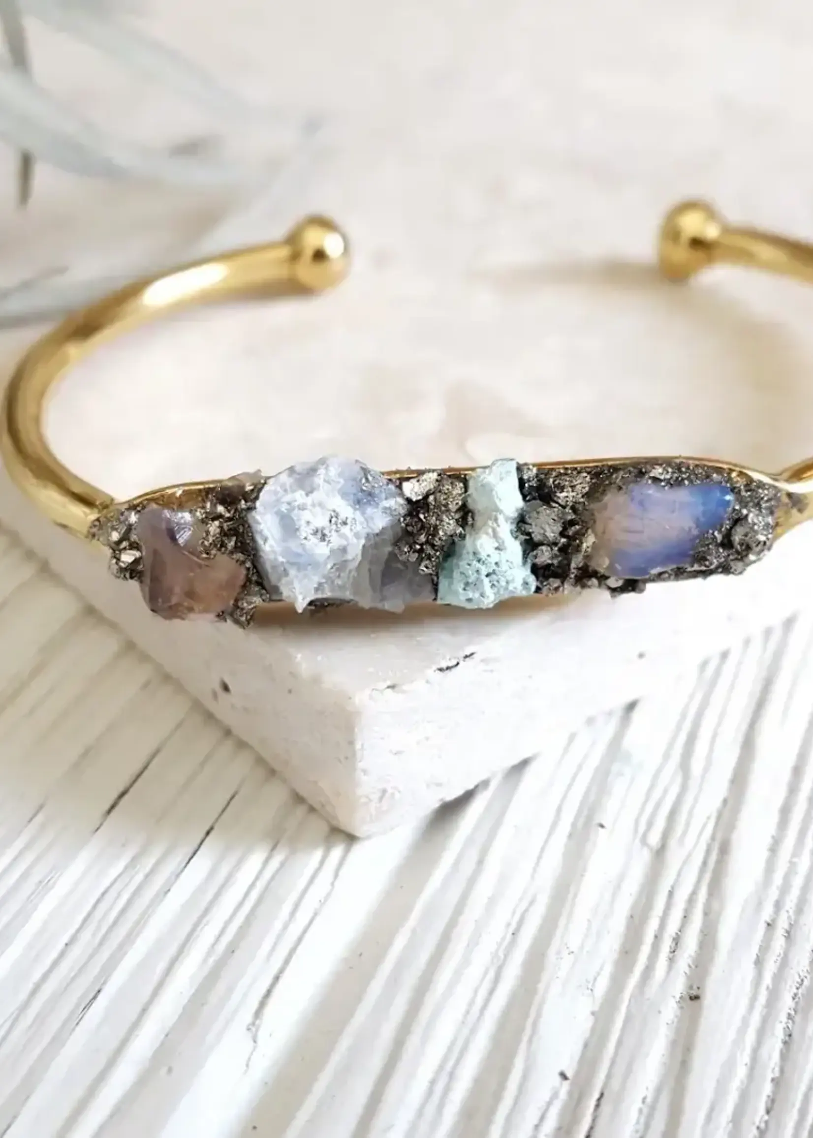 Dynamo Boho Gold Cuff w/ Turquoise & Moonstone