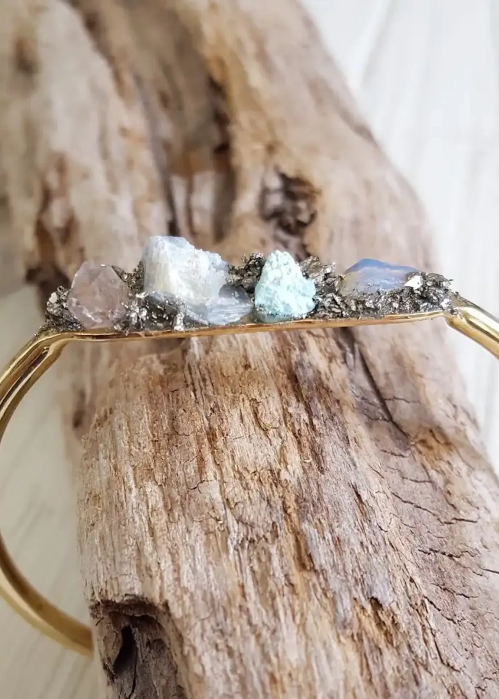 Dynamo Boho Gold Cuff w/ Turquoise & Moonstone