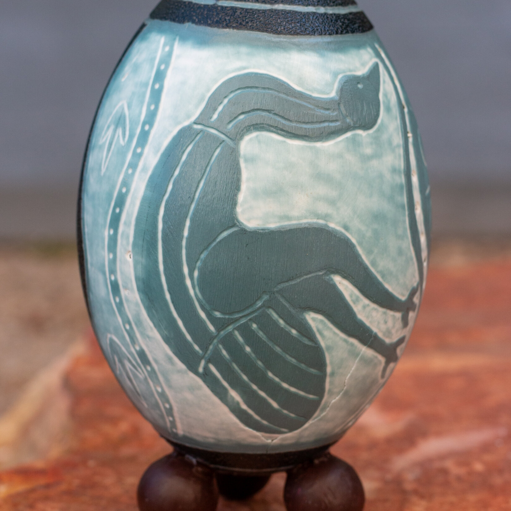 Uncle Eric Brown Emu Egg on stands