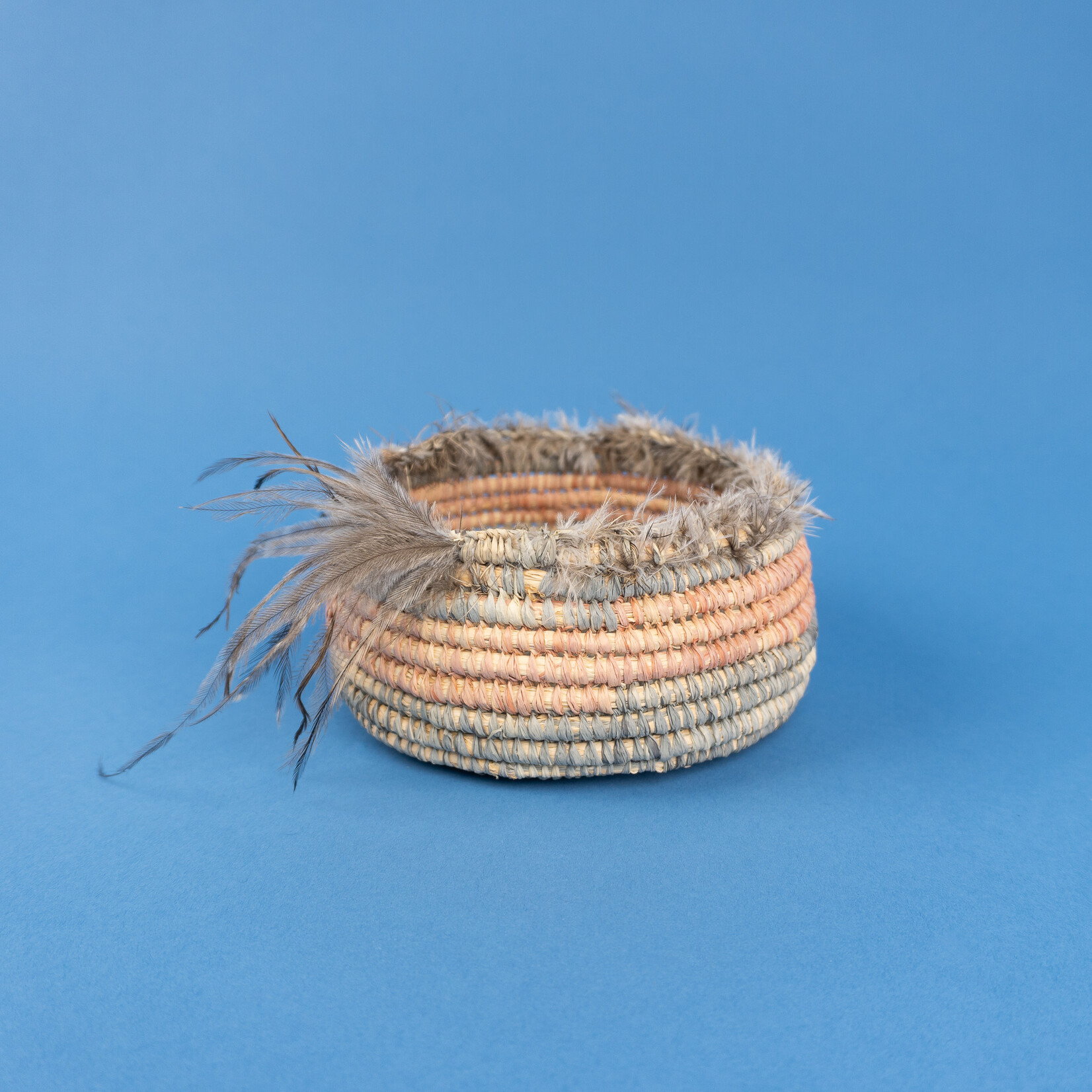Trina Dalton-Oogjes Trina Dalton-Oogjes — Small Emu Feather Woven Basket (Blue)