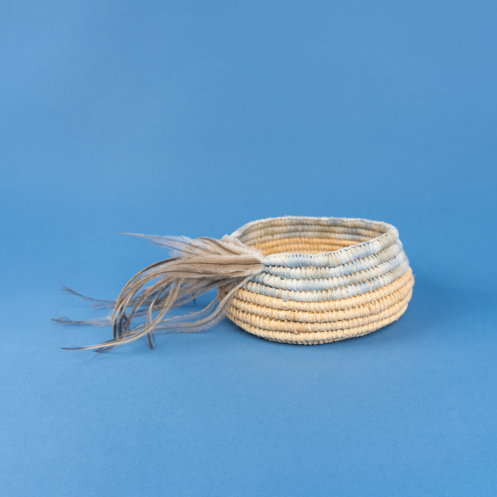 Trina Dalton-Oogjes Trina Dalton-Oogjes — Small Emu Feather Woven Basket (Blue)