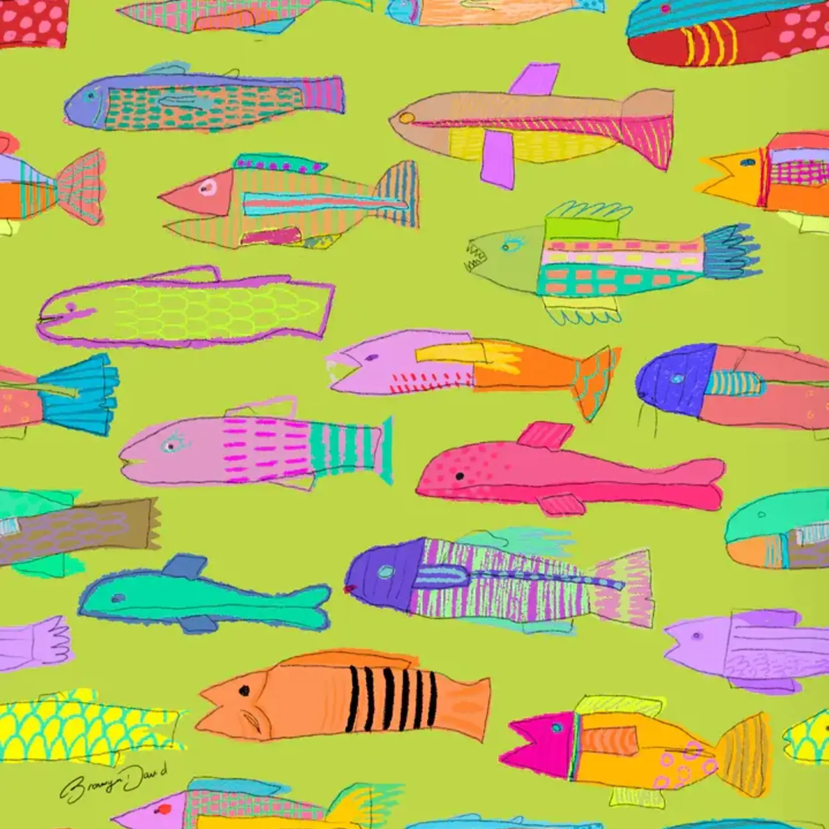 Bronwyn David Bronwyn David — 'Fish Farm' Silk Scarf