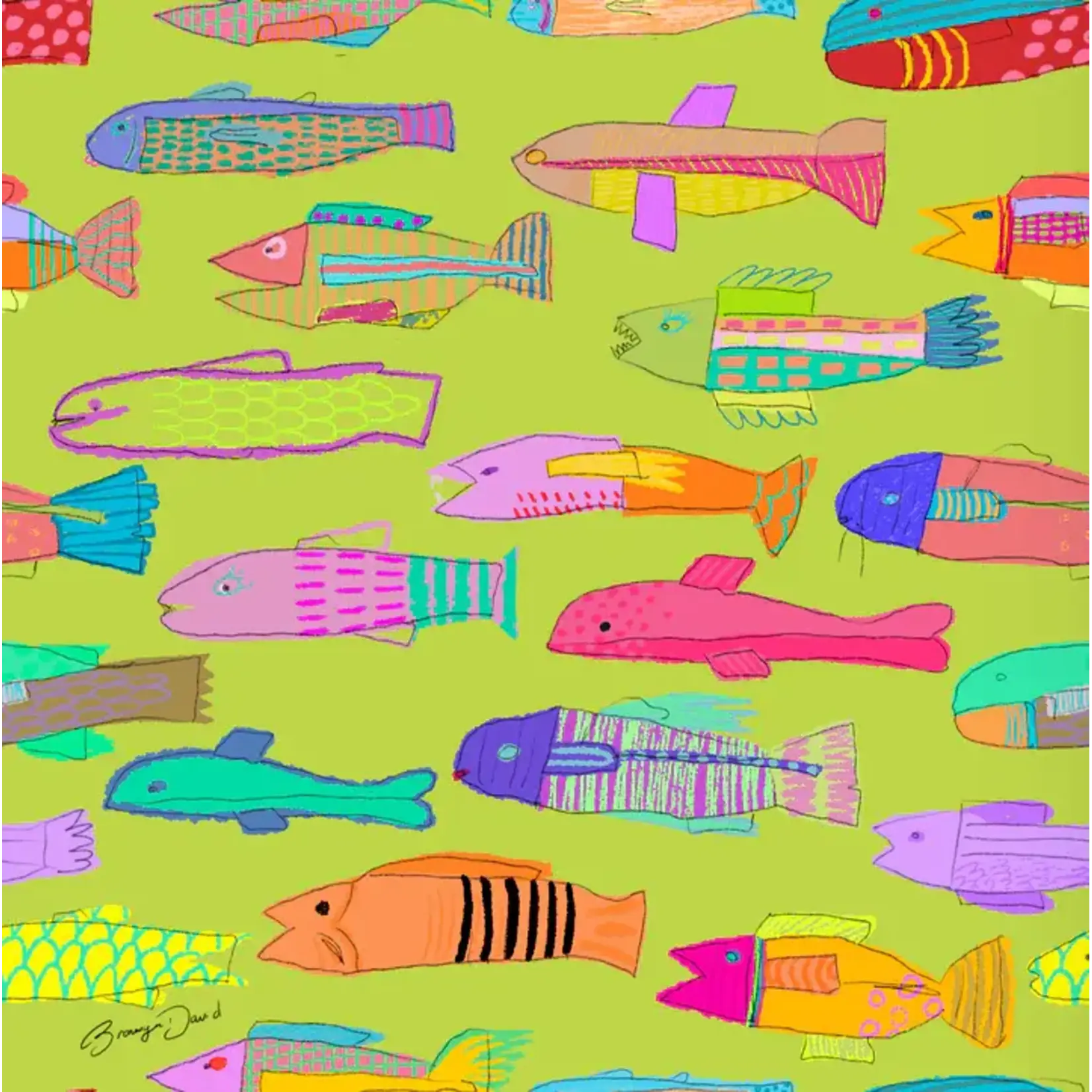 Bronwyn David 'Fish Farm' Silk Scarf