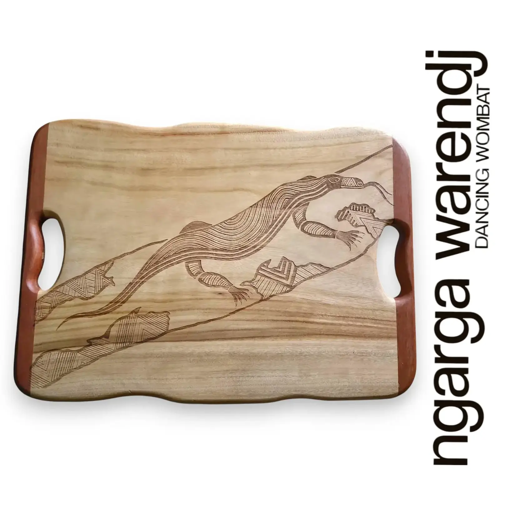 Ngarga Warendj Camphor Laurel & Redgum Medium Rectangle Board with Handles (Goanna)