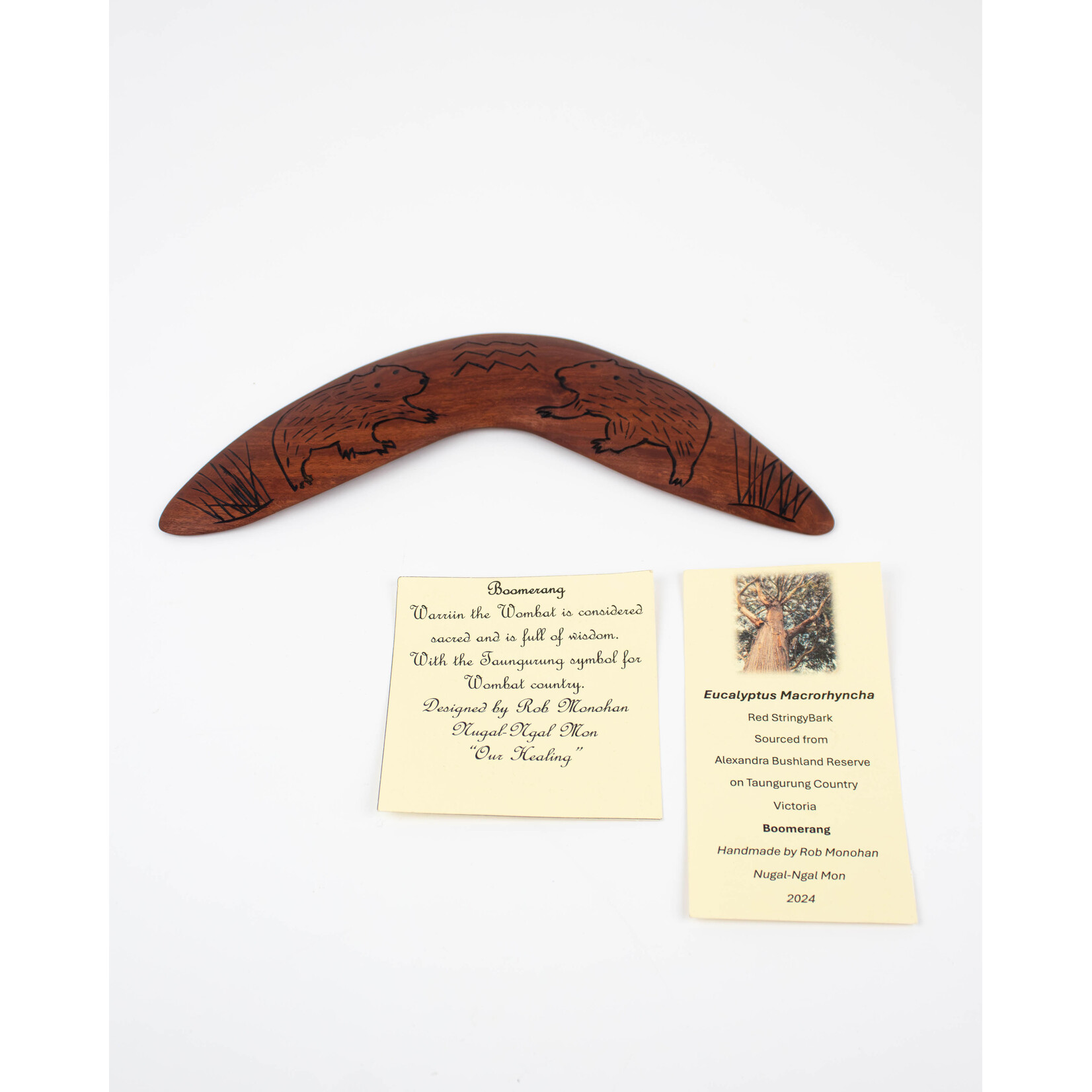 Ngual-Ngal Mon Handmade Boomerang 'Warrin the Wombat'