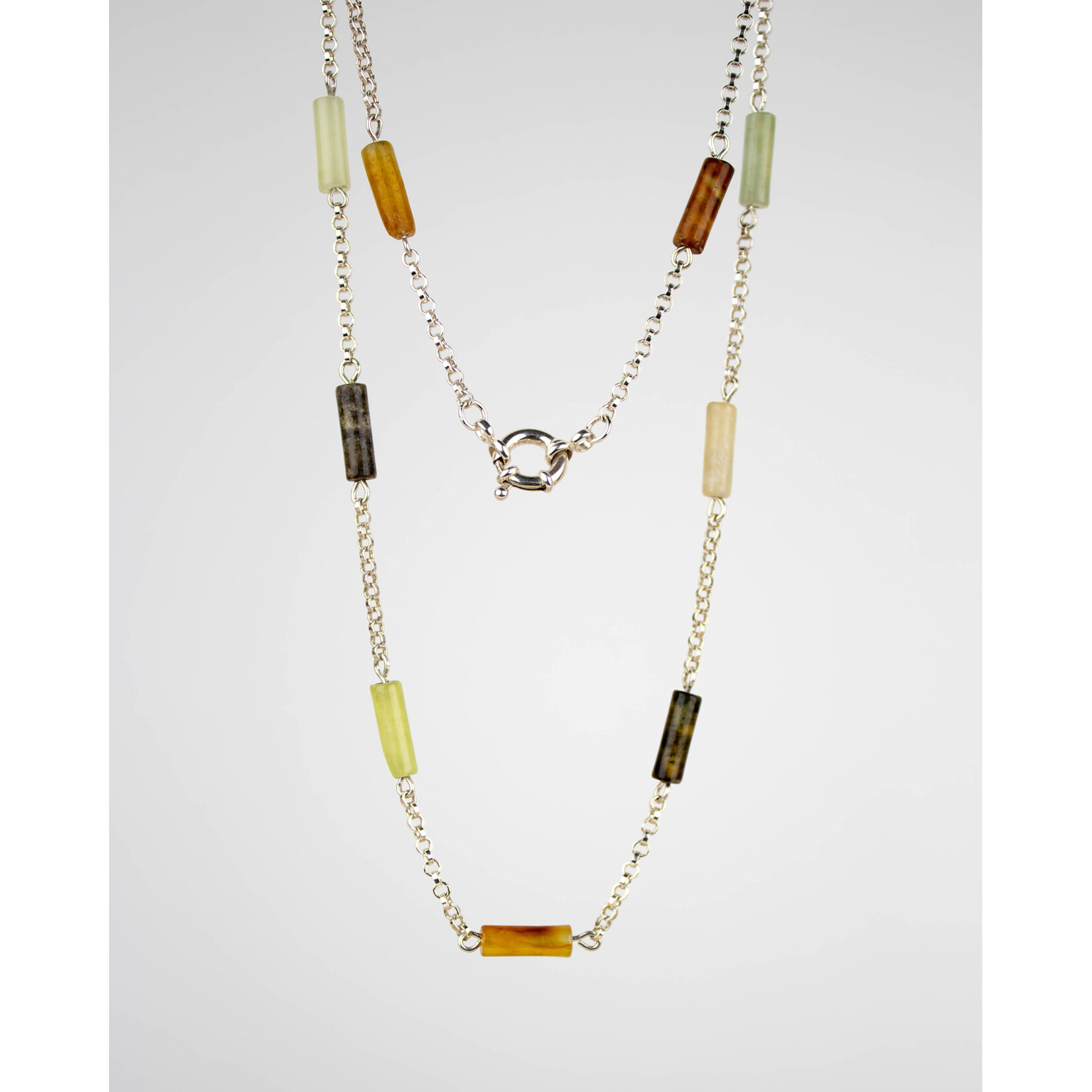 Yasmin Silveira Flower Jade and Sterling Silver Chain Necklace