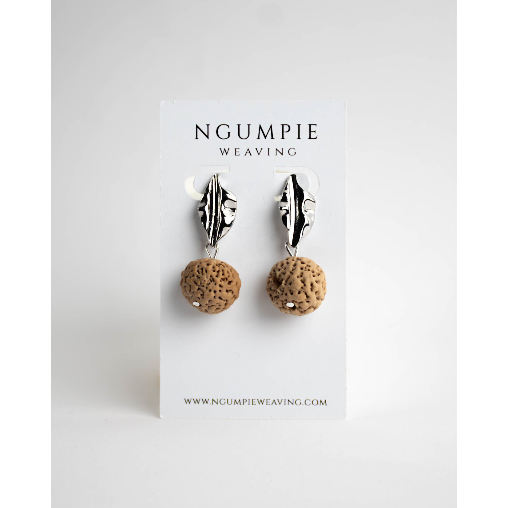 Ngumpie Weaving Gumnut Leaf Drop Earrings —Silver