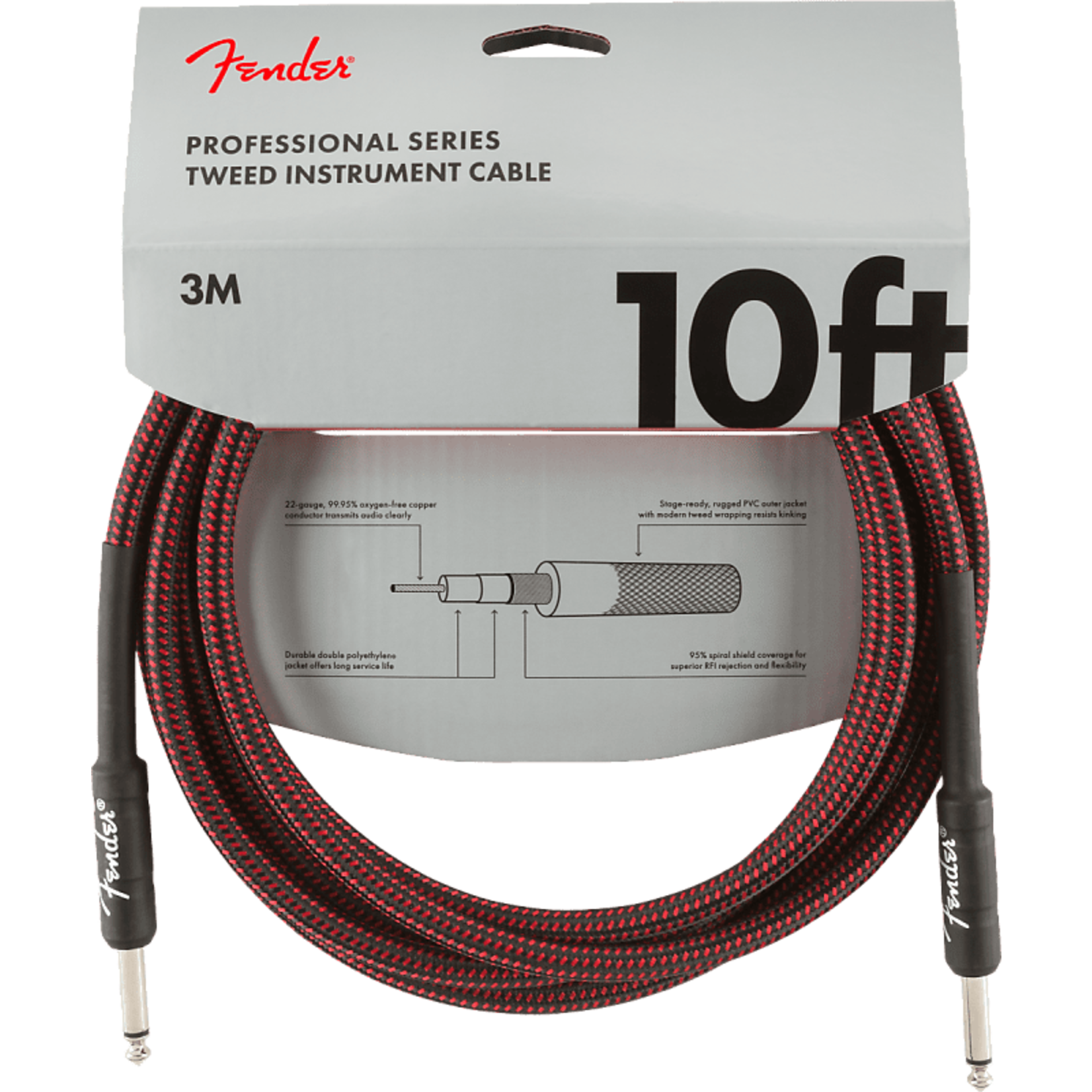 Fender Fender Professional Series Instrument Cables, 10', Red Tweed