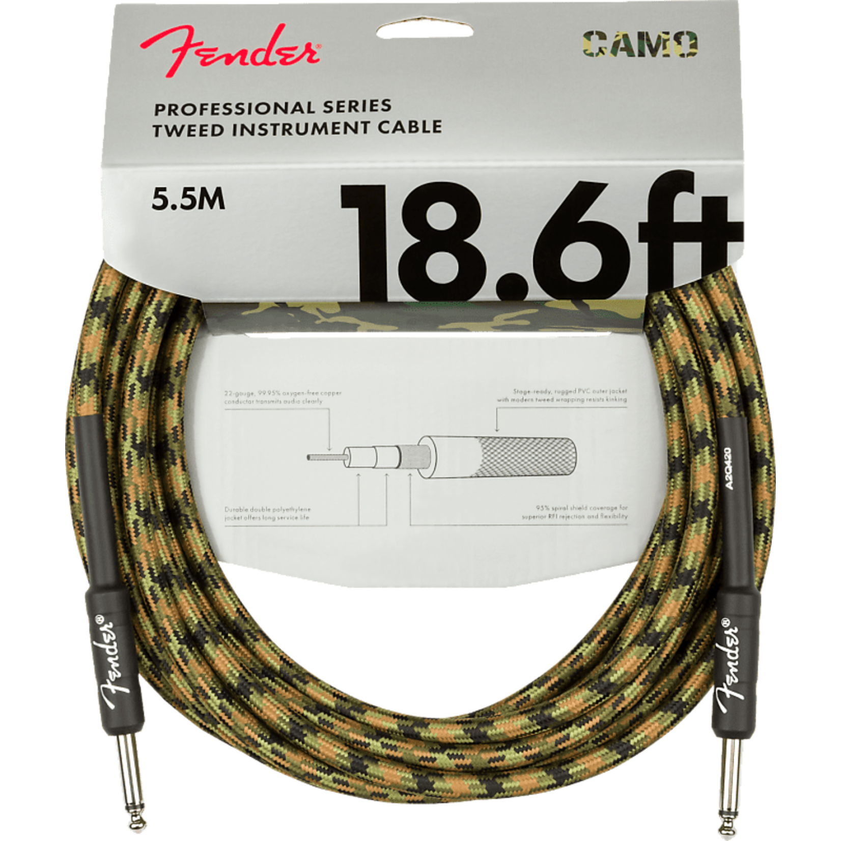 Fender Fender Professional Series Instrument Cable, Straight/Straight, 18.6', Woodland Camo