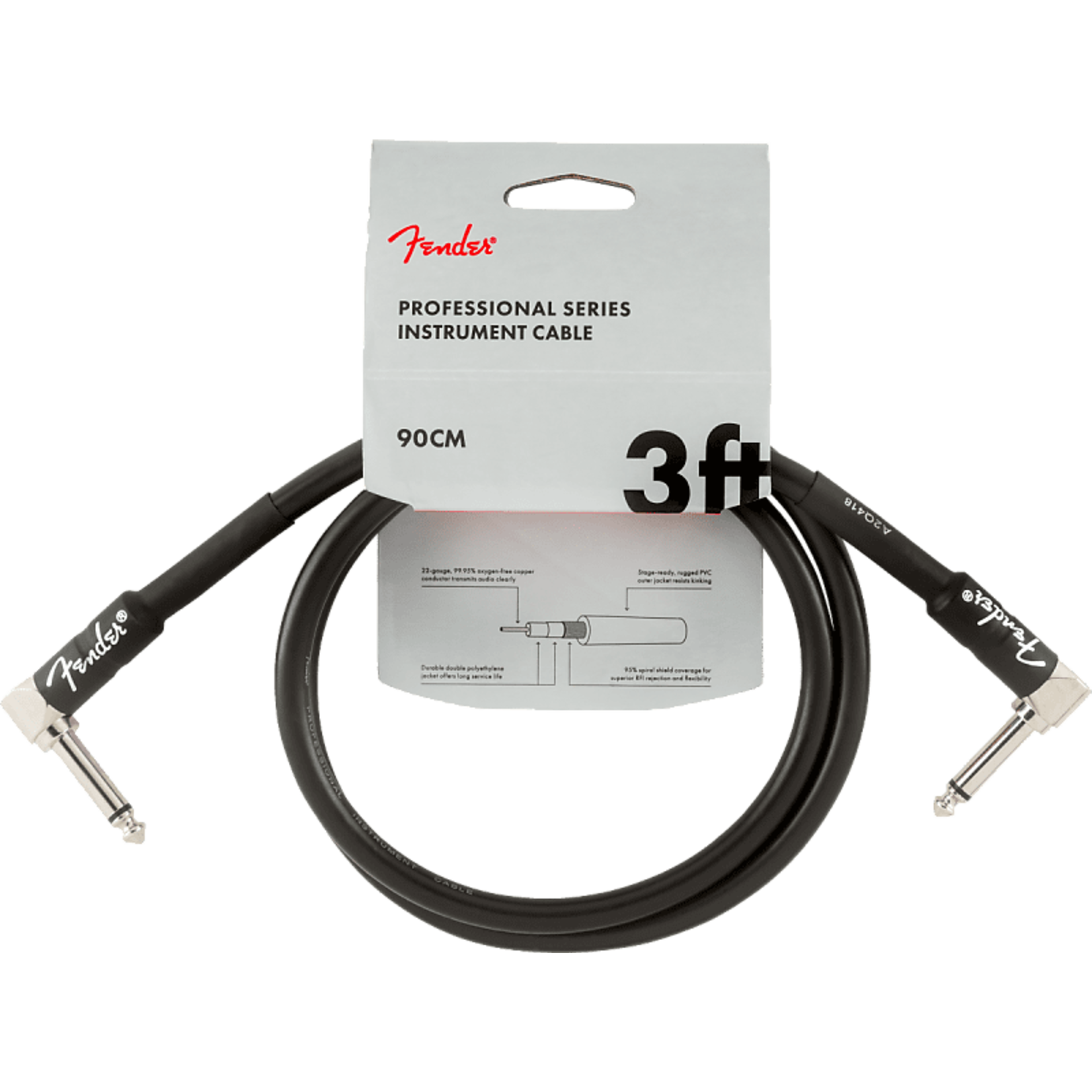Fender Fender Professional Series Instrument Cables, Angle/Angle, 3', Black