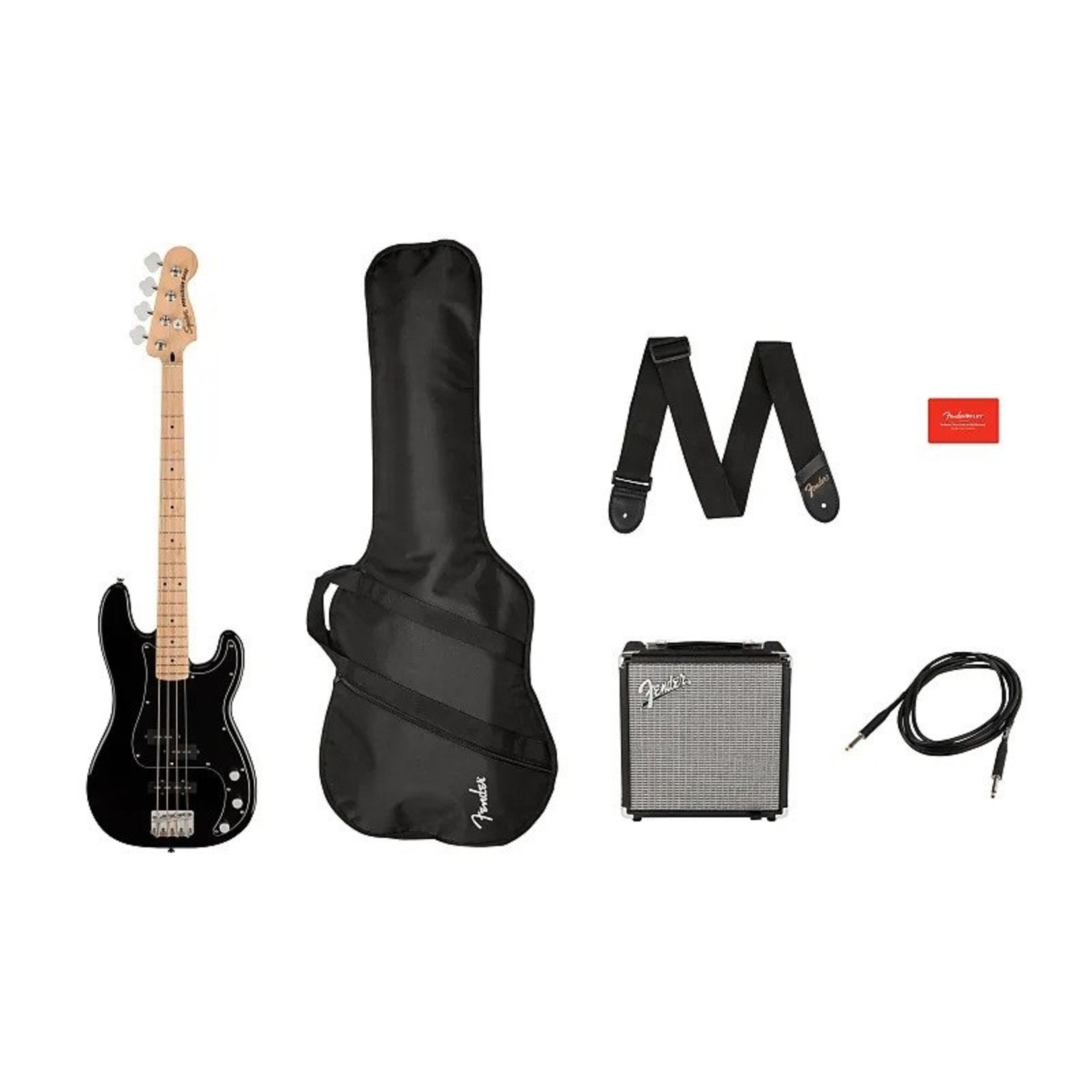 Squier Squier Affinity Series™ Precision Bass® PJ Pack, Maple Fingerboard, Black, Gig Bag, Rumble 15 - 120V
