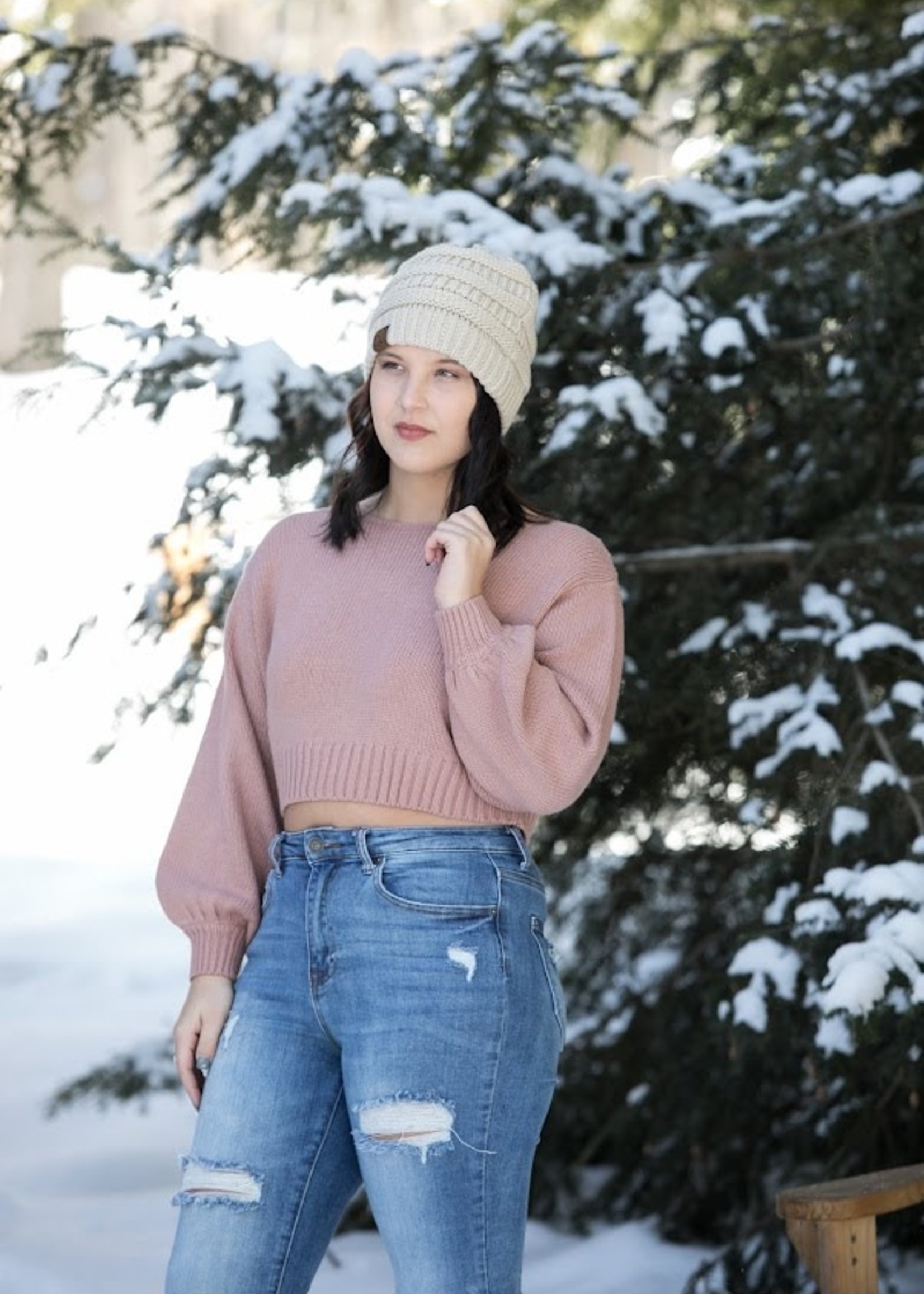 Cropped Puff-Sleeve Sweater