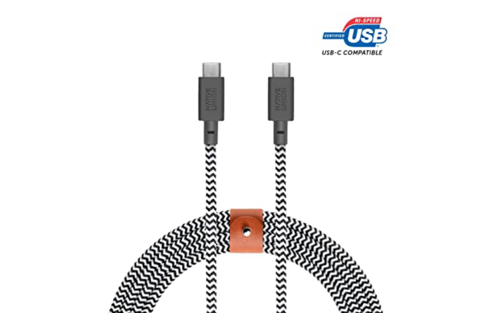 Native Union Braided USB-C to C Belt Cable, 2.4m (8ft) - Zebra