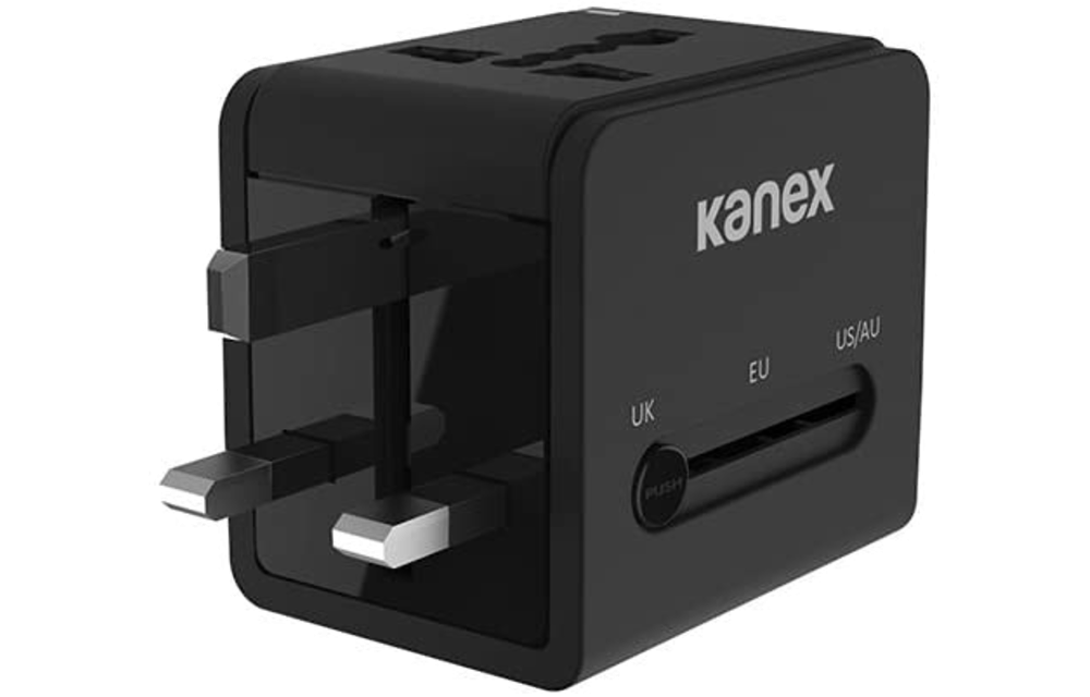 Kanex 4-in-1 Travel Power Adapter with 2 USB ports - Black
