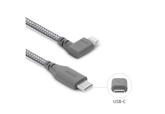 Moshi Integra USB-C to Lightning Cable with  90 degree Connecter 5ft (1.5m) Titanium Gray